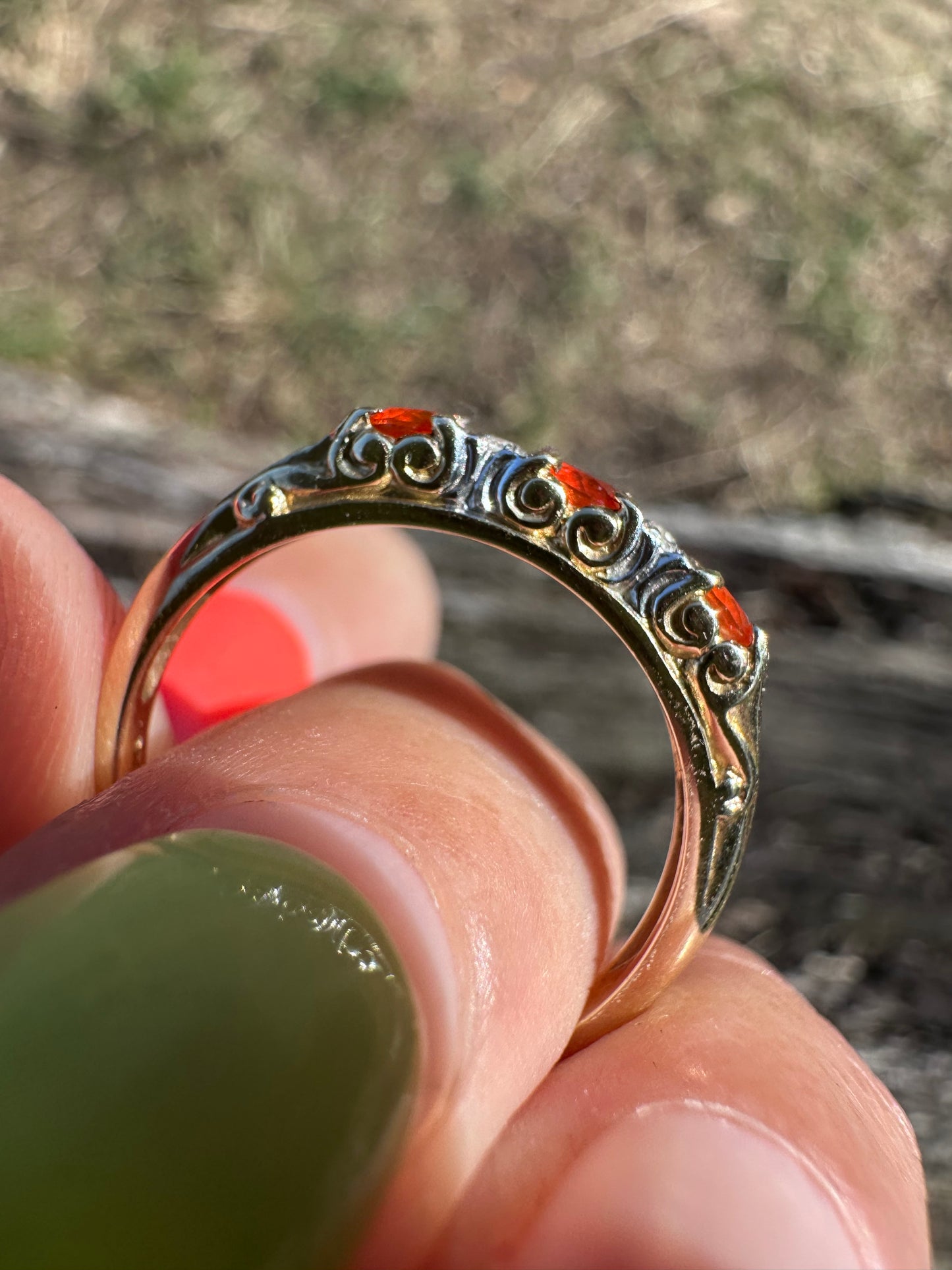 9ct Fire Opal and diamond ring
