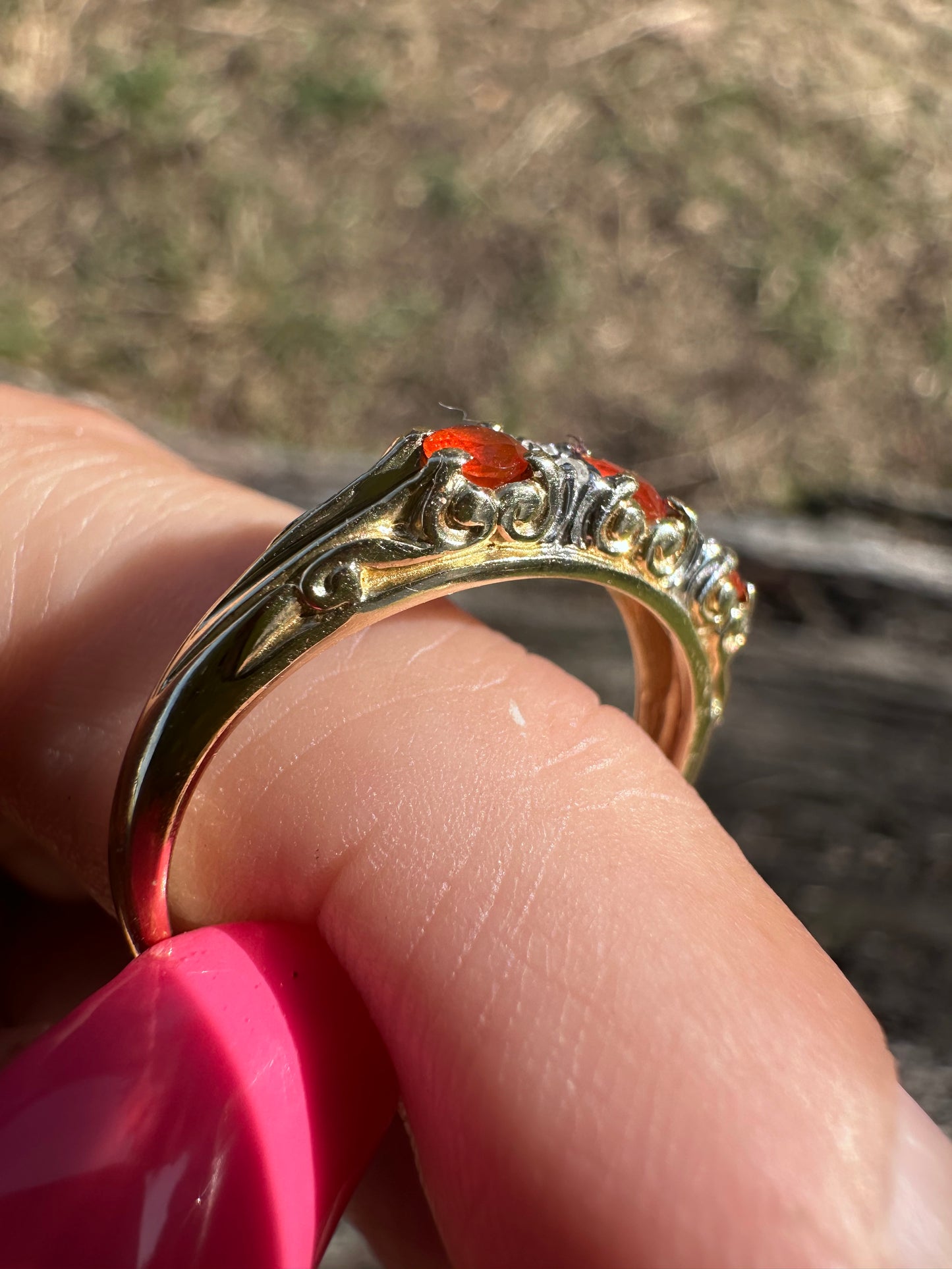9ct Fire Opal and diamond ring