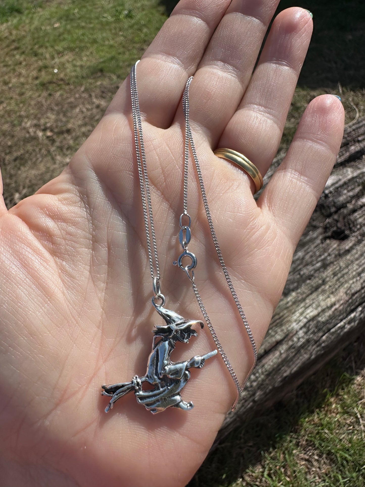 Sterling silver Witch charm on curb chain