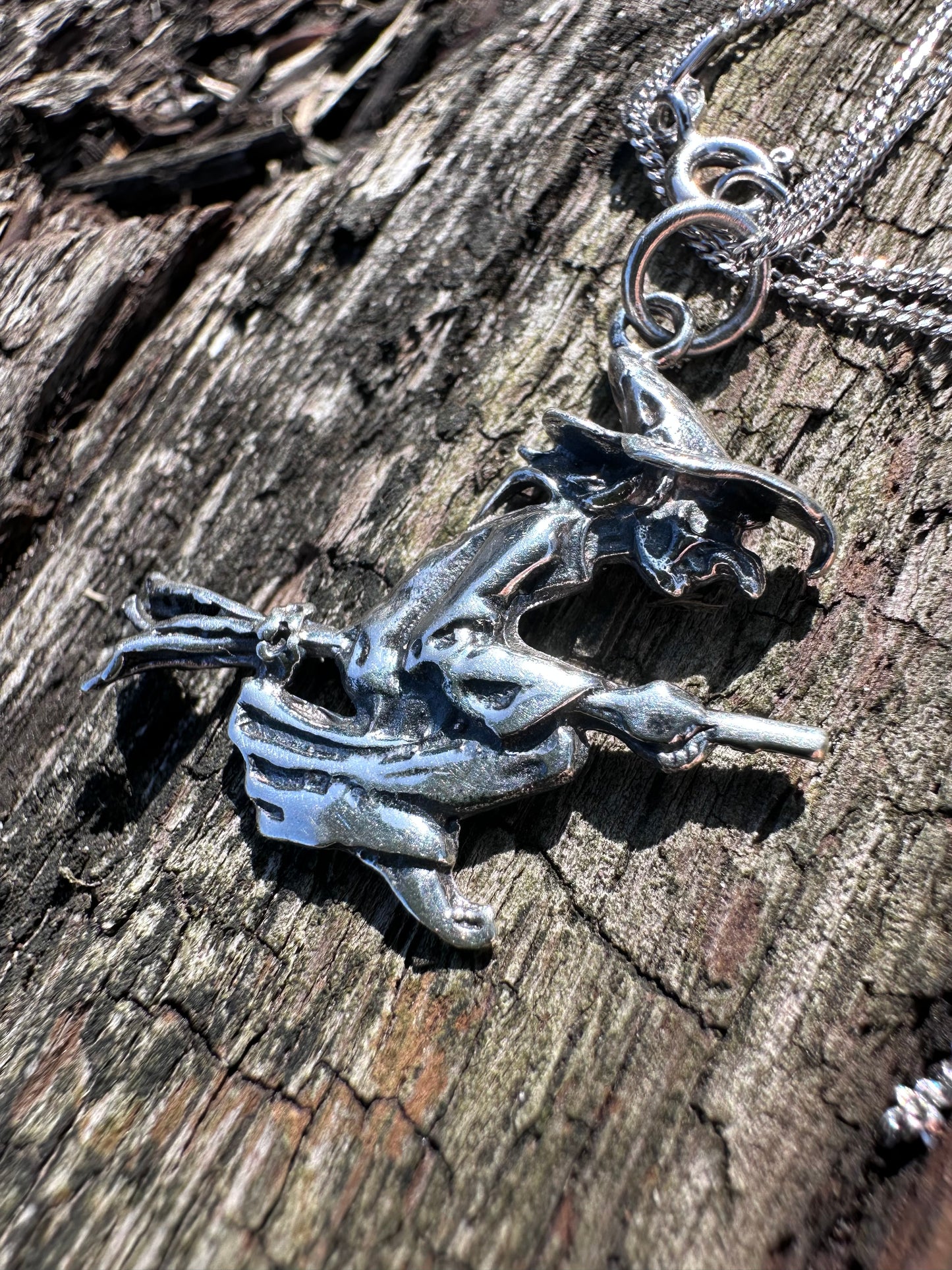 Sterling silver Witch charm on curb chain