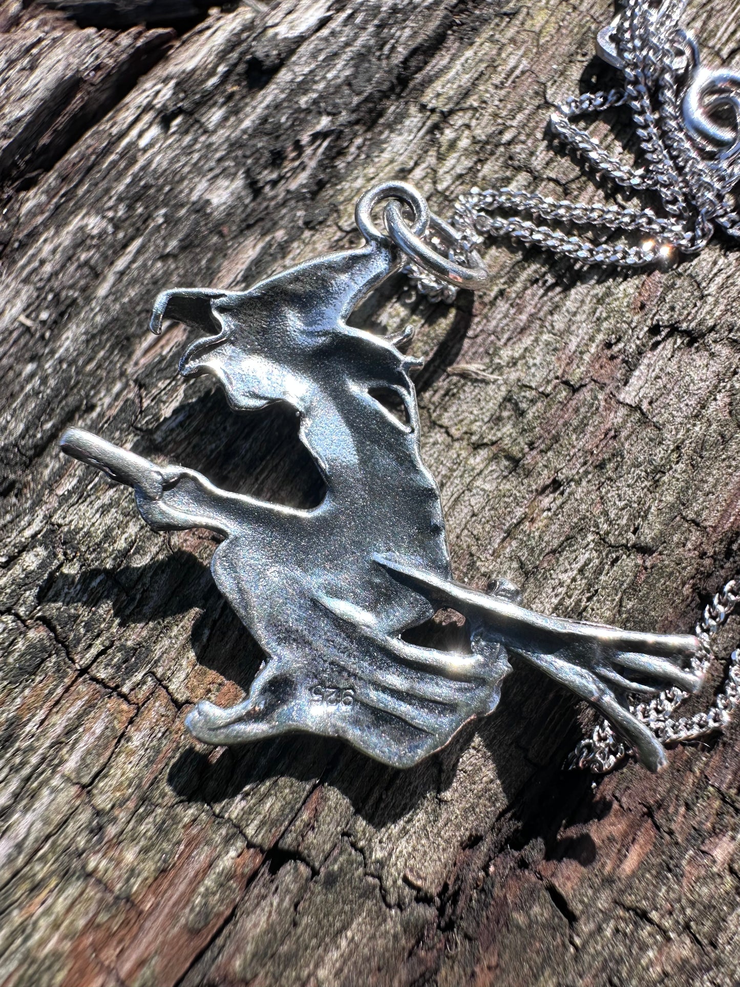 Sterling silver Witch charm on curb chain