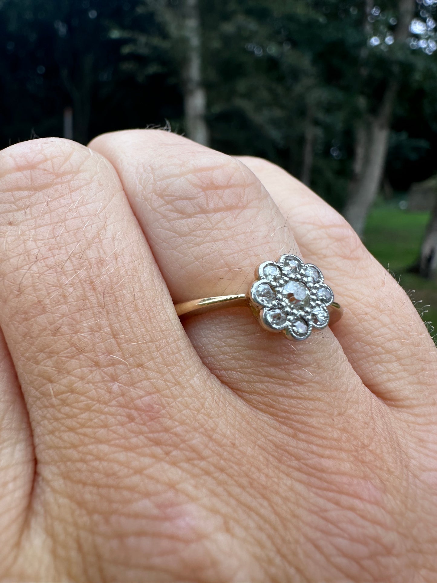 Antique 18ct Gold Diamond Daisy ring