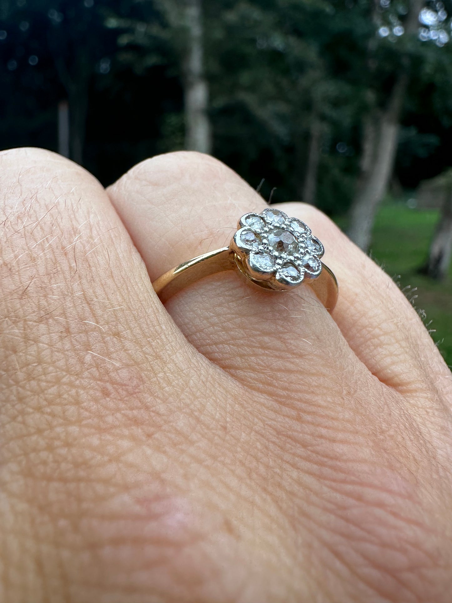 Antique 18ct Gold Diamond Daisy ring