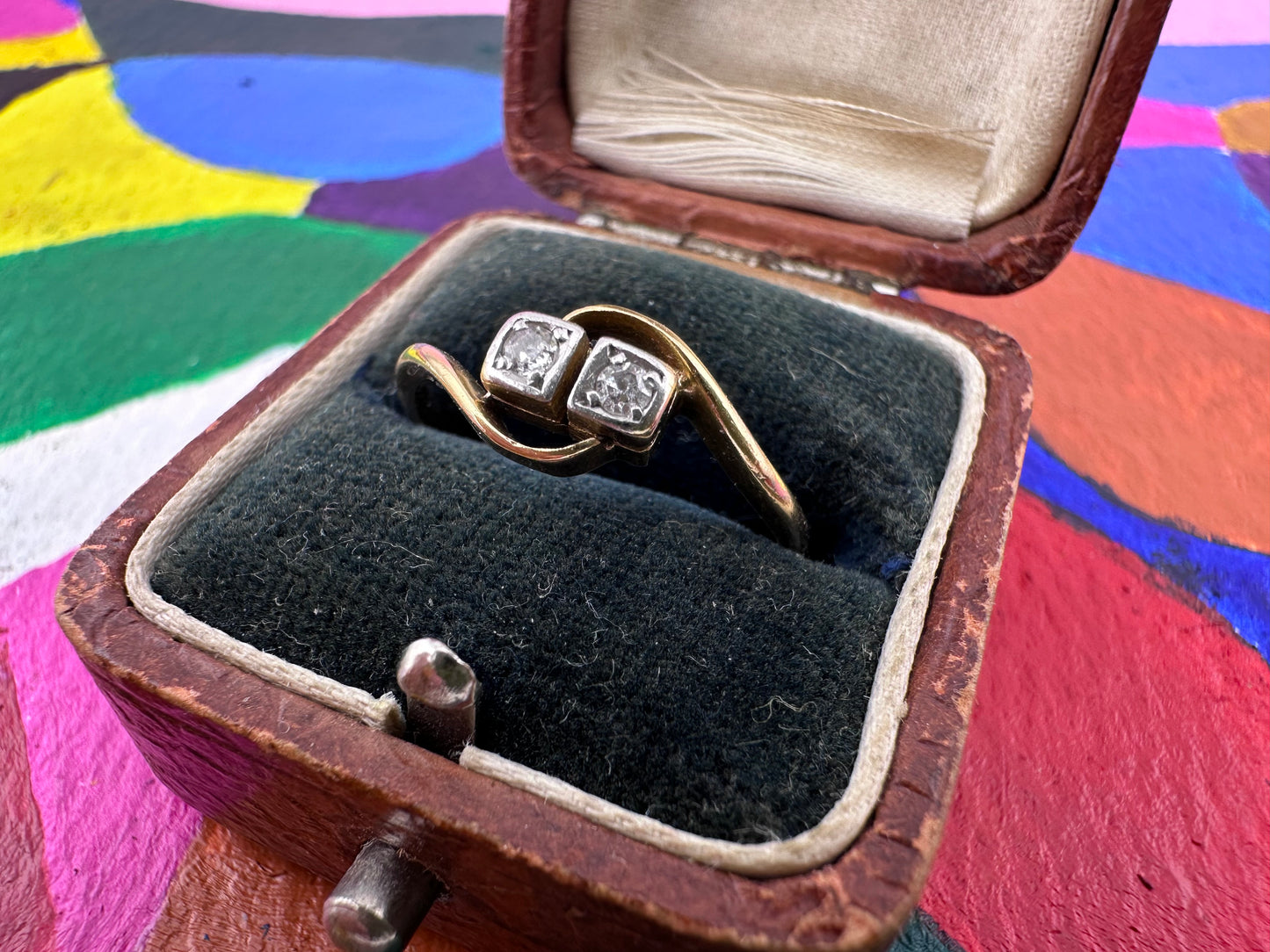 18ct Gold square set Diamond Toi Et Moir ring