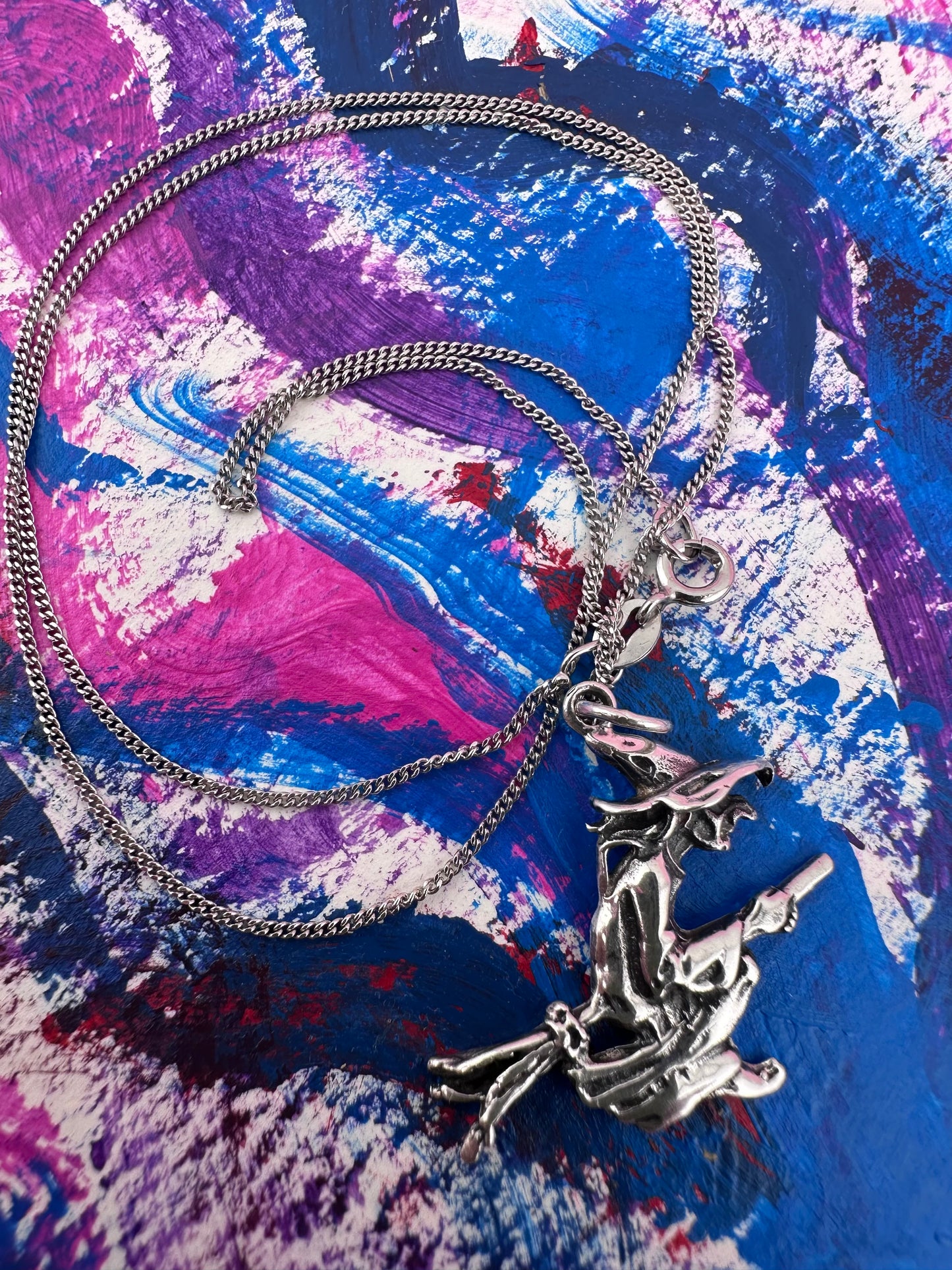 Sterling silver Witch charm on curb chain