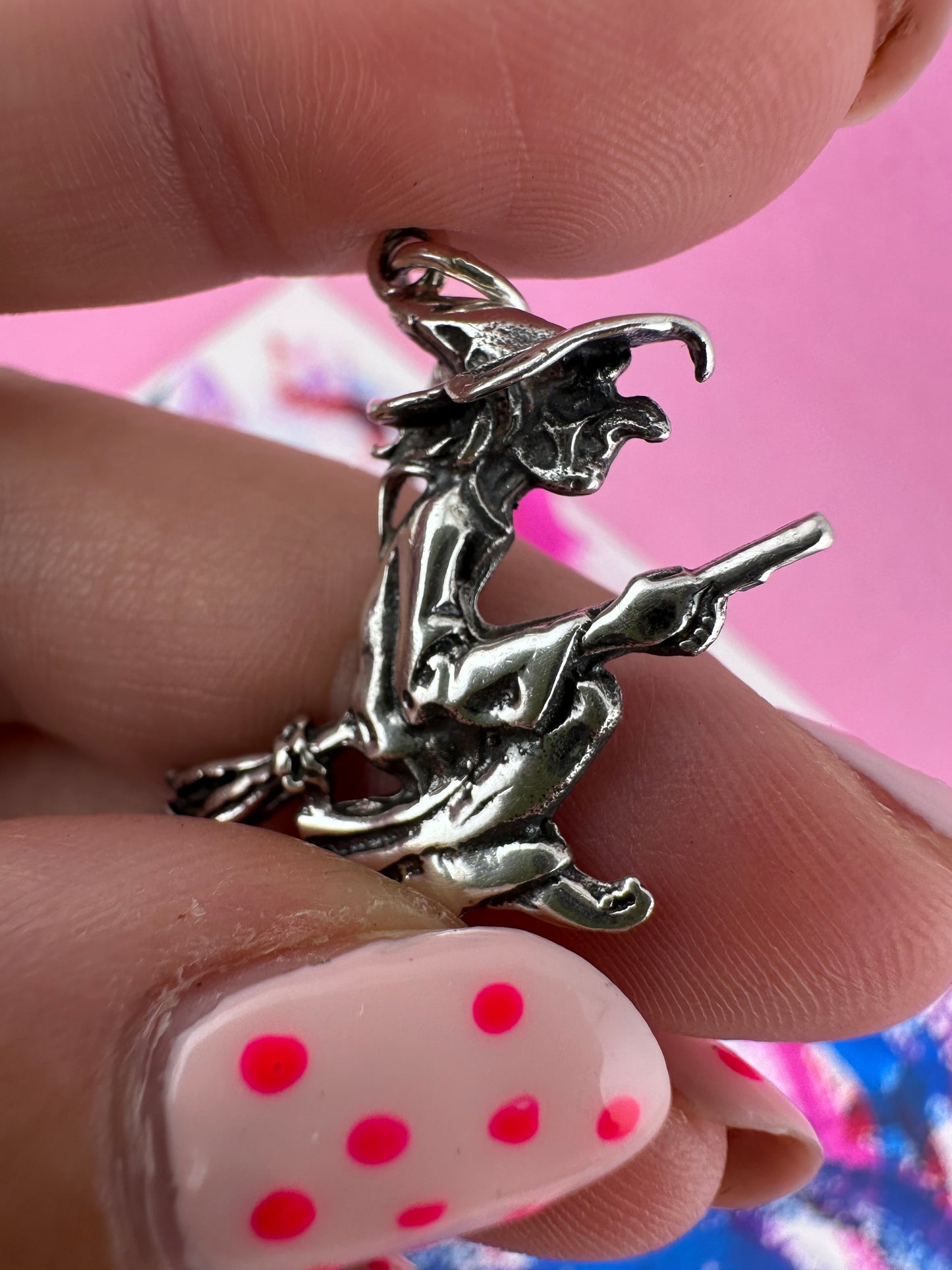 Sterling silver Witch charm on curb chain
