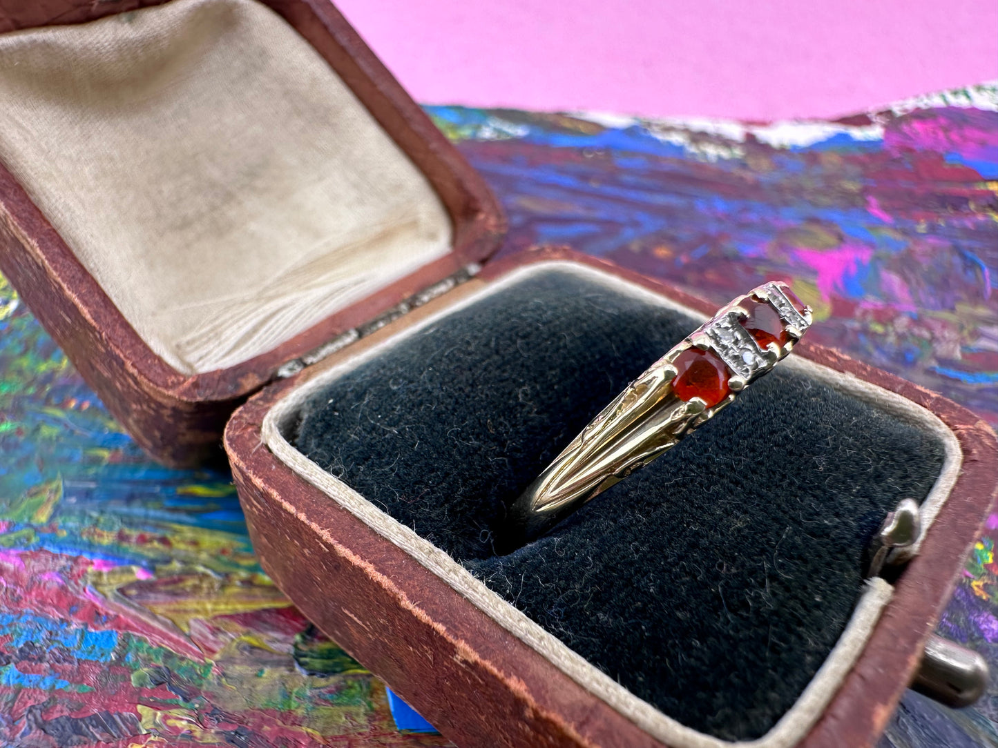 9ct Fire Opal and diamond ring