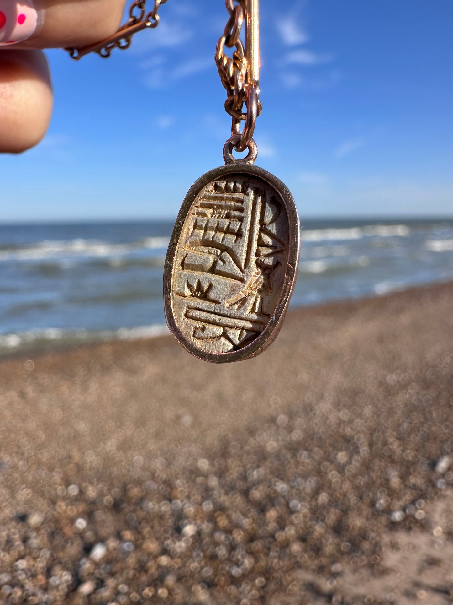 14ct Faience Scarab pendant