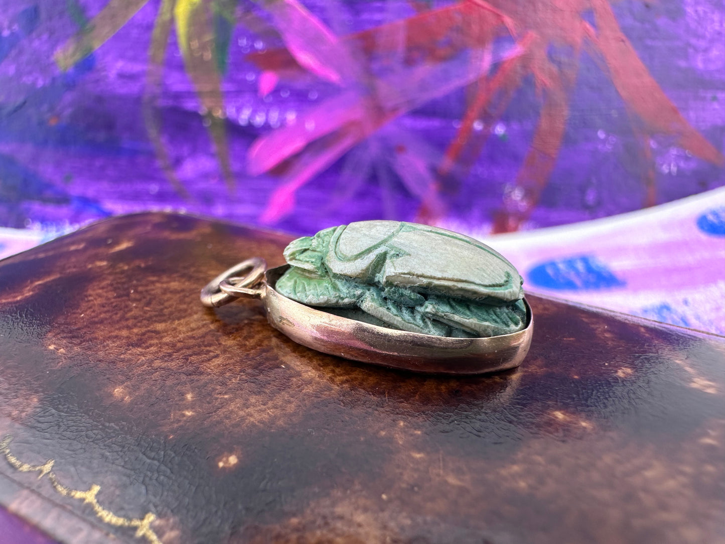 14ct faience scarab beetle pendant