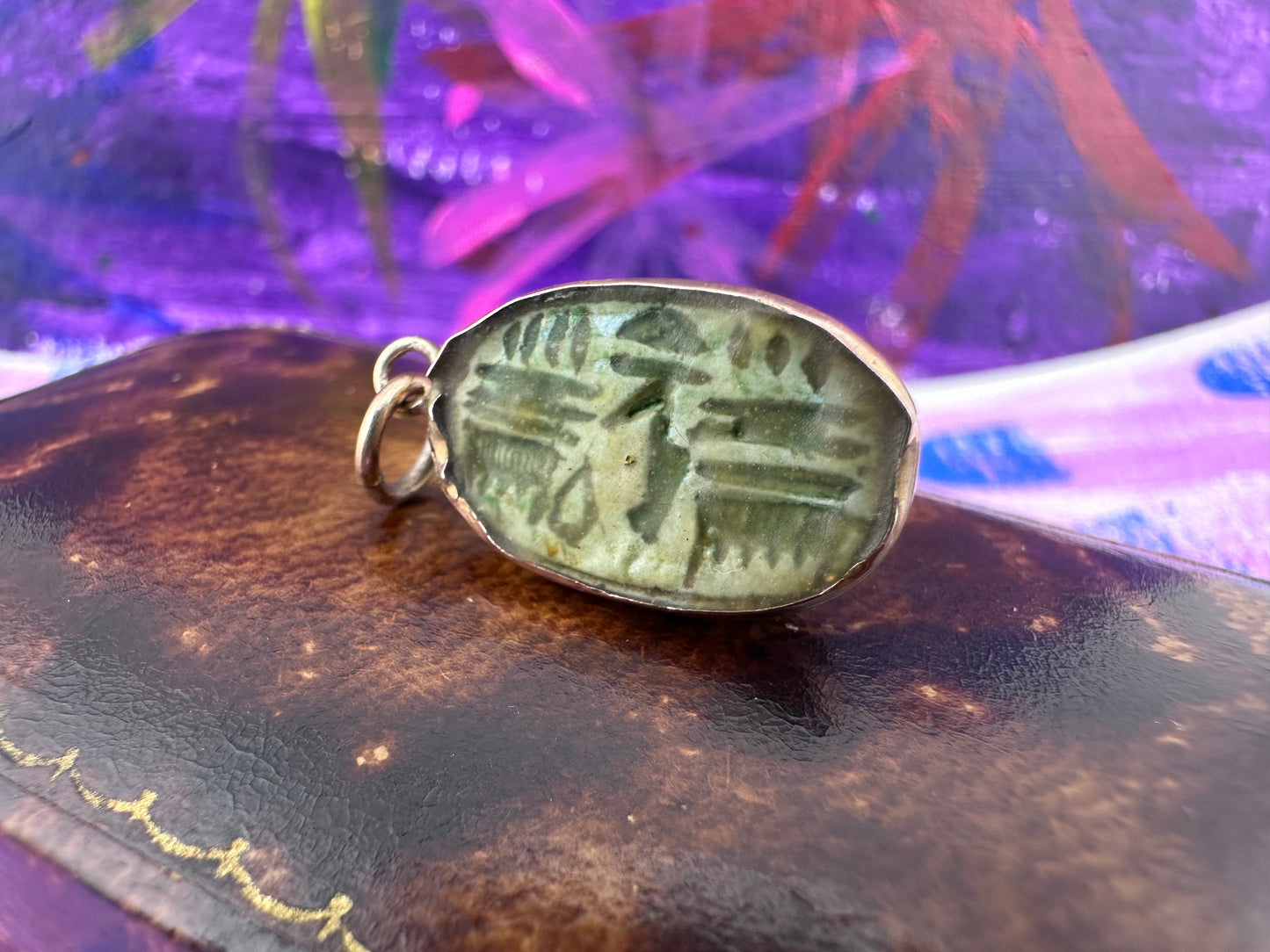 14ct faience scarab beetle pendant