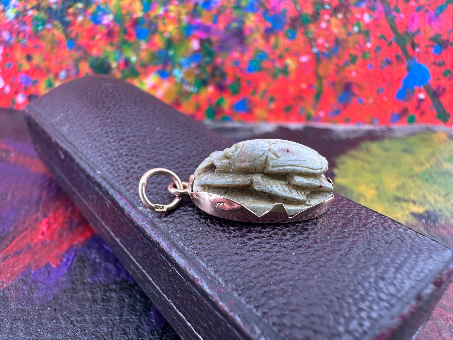 14ct Faience Scarab pendant