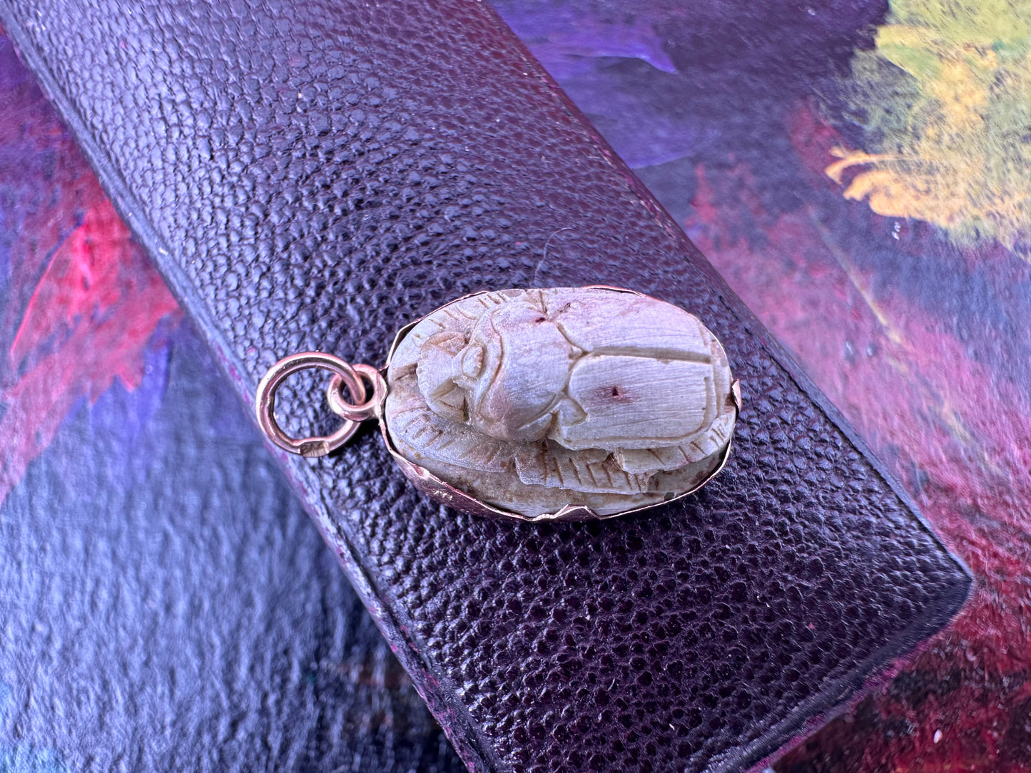 14ct Faience Scarab pendant