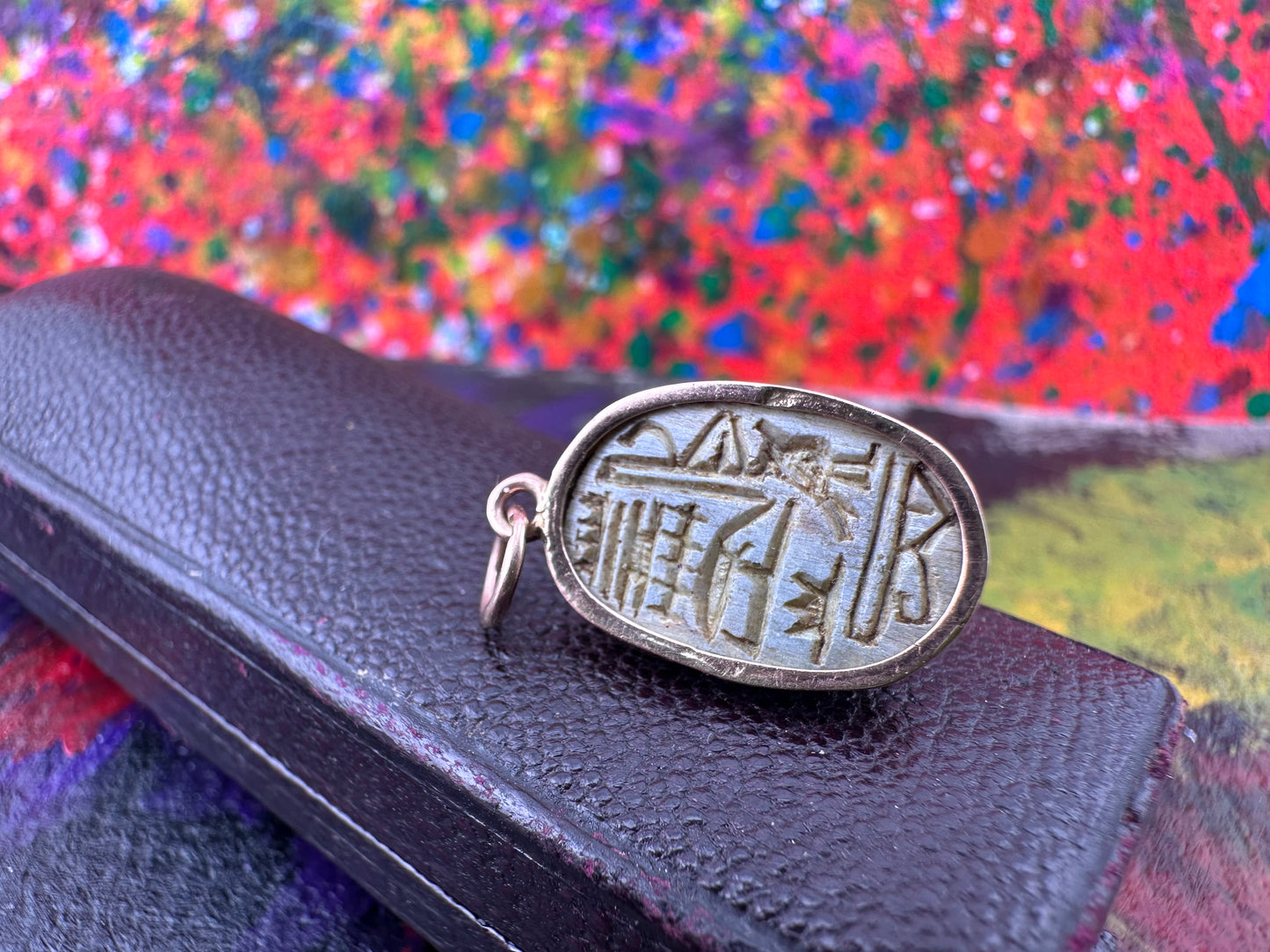 14ct Faience Scarab pendant