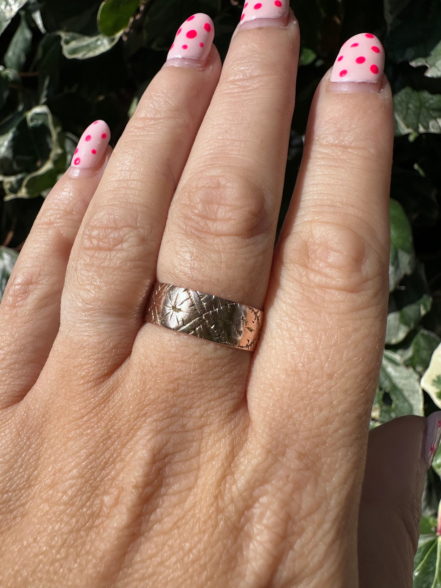 Antique 9ct Rose Gold Patterned stacker band