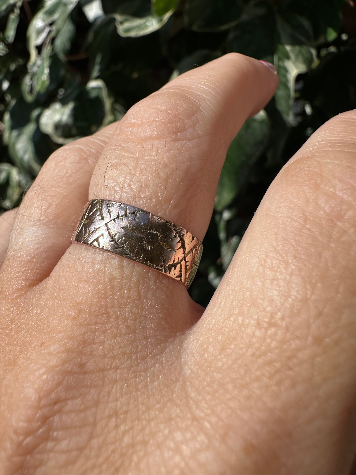 Antique 9ct Rose Gold Patterned stacker band