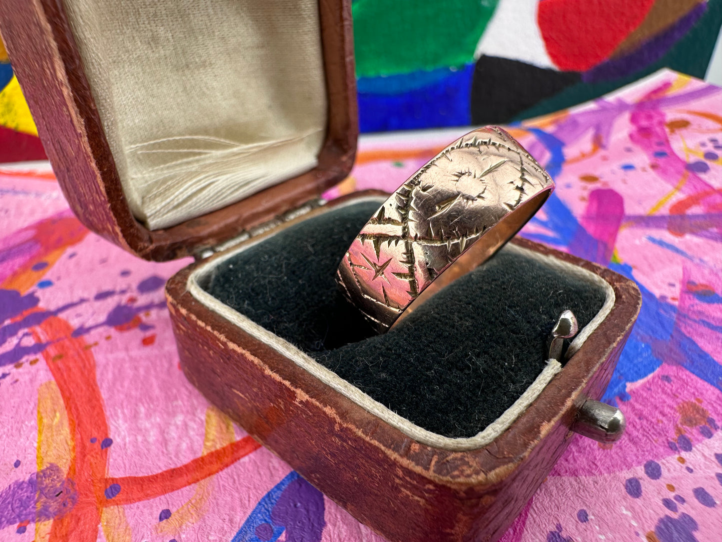 Antique 9ct Rose Gold Patterned stacker band