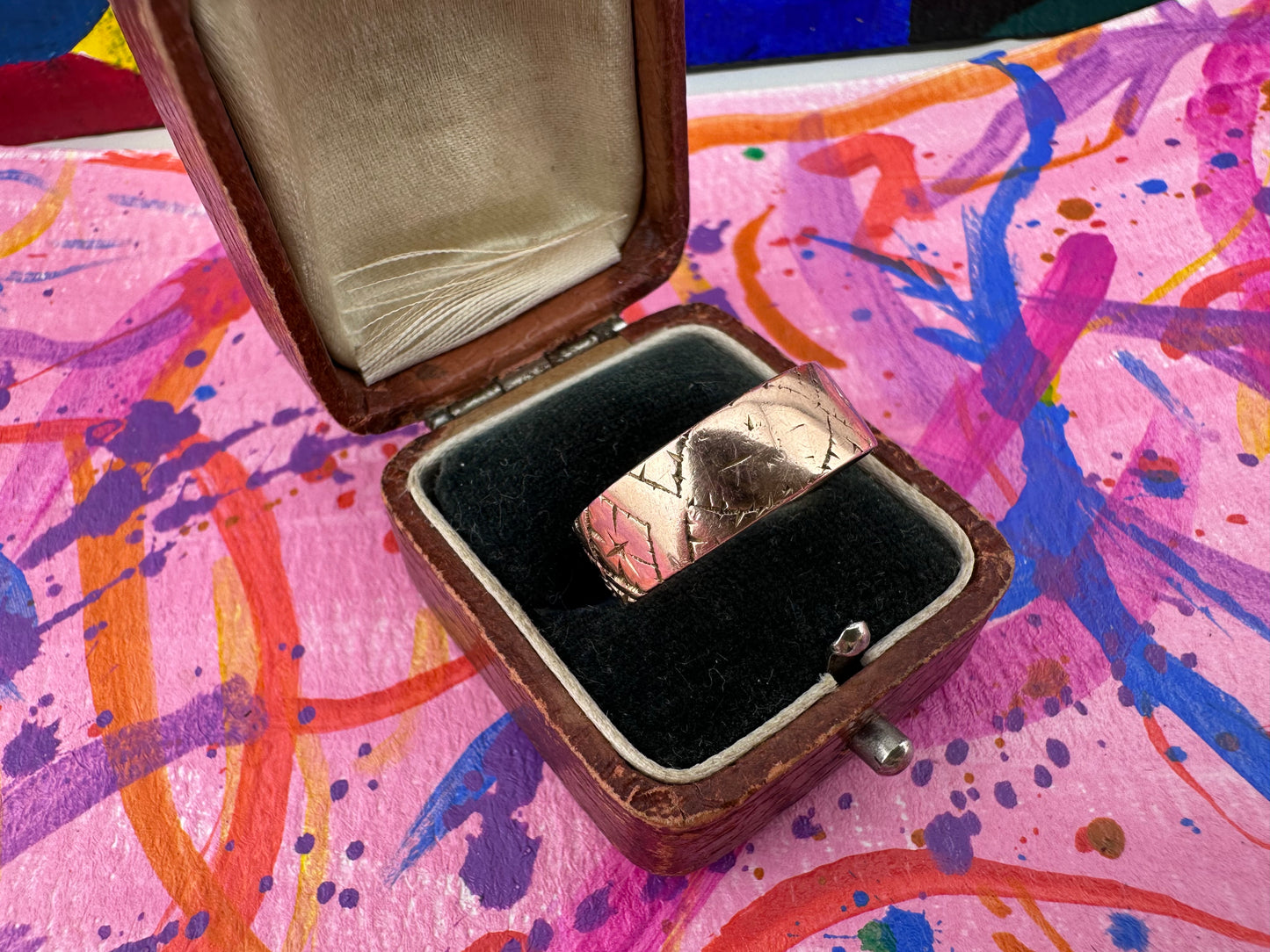 Antique 9ct Rose Gold Patterned stacker band