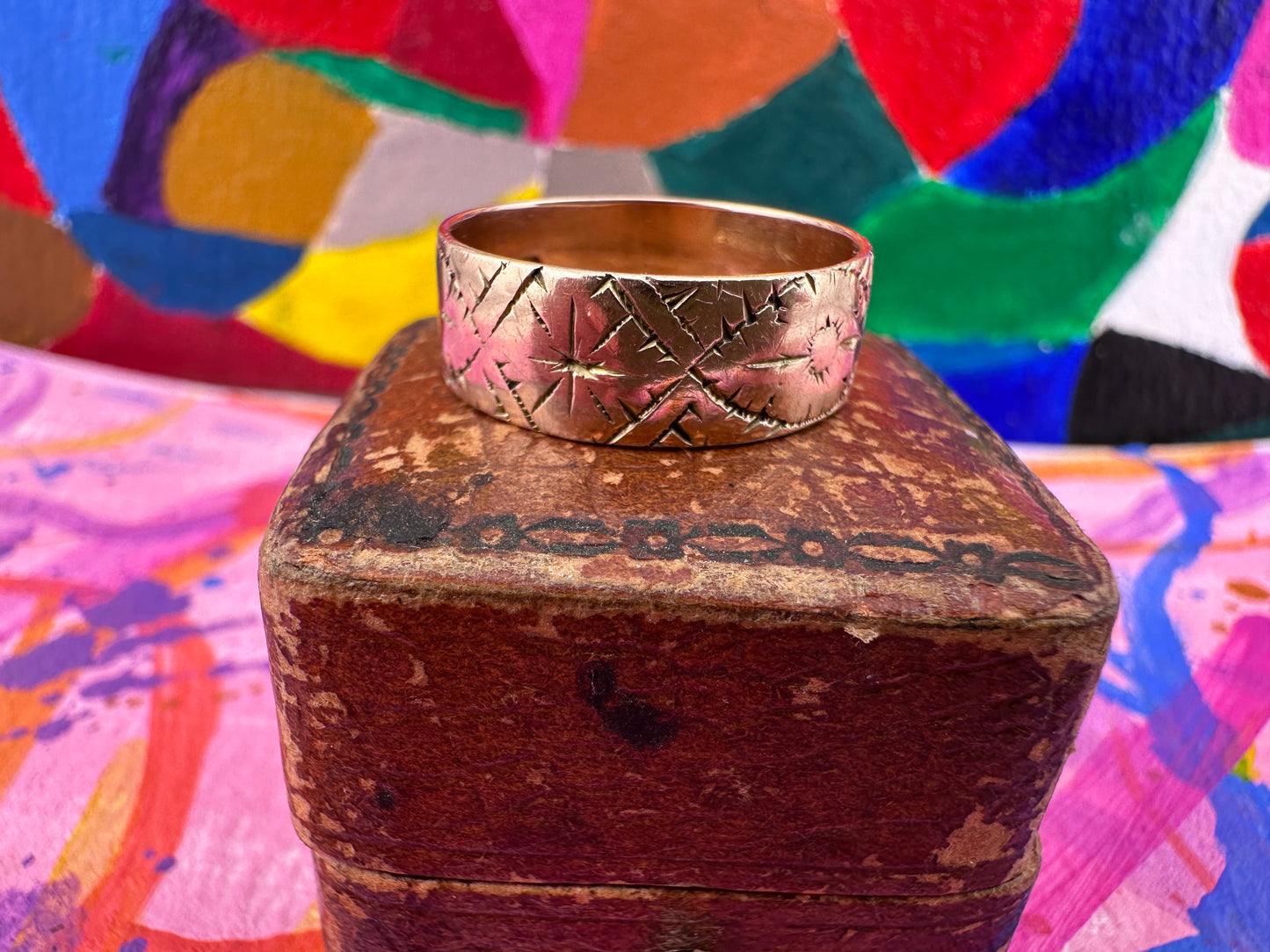 Antique 9ct Rose Gold Patterned stacker band