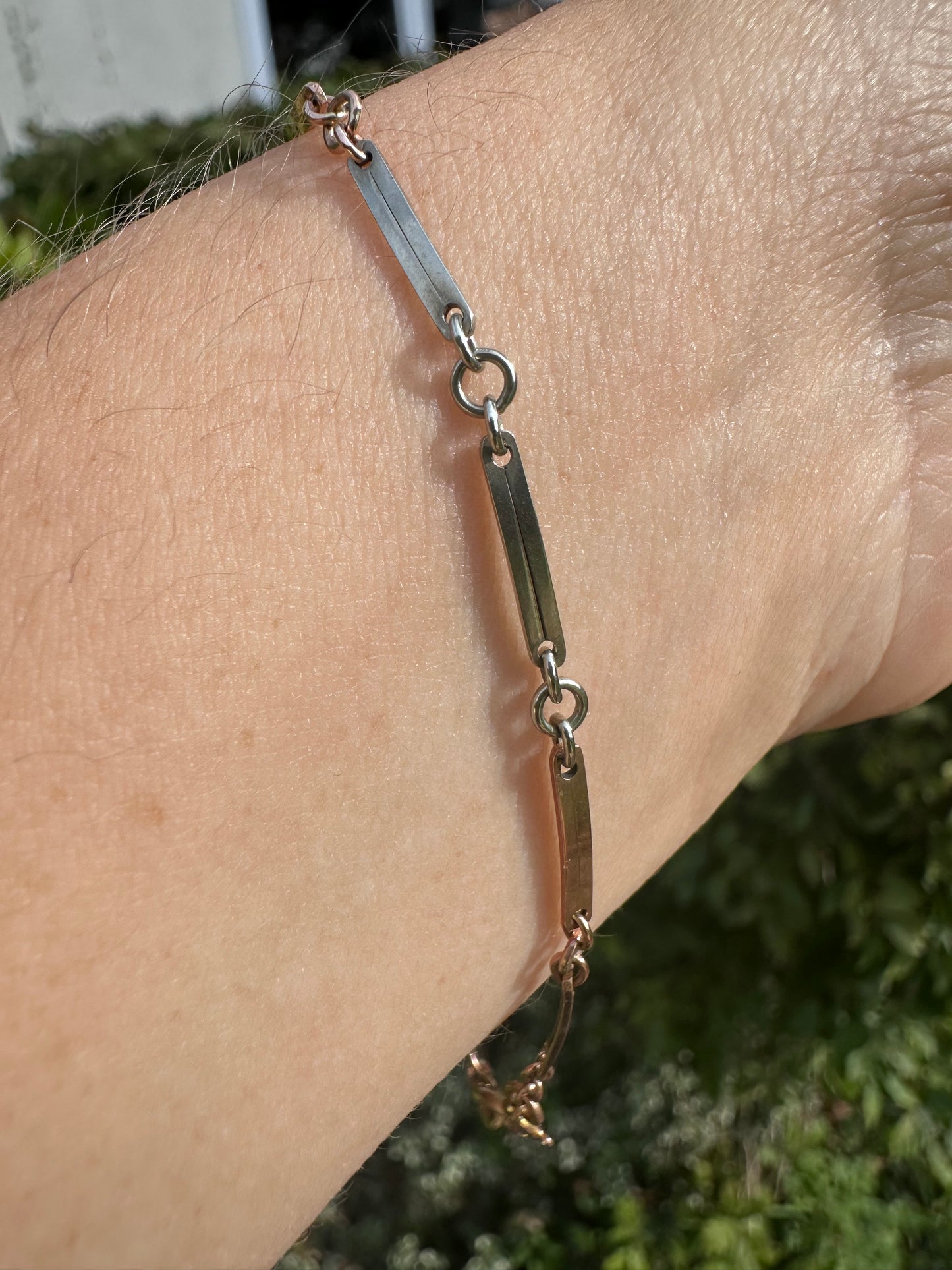 Antique 9ct Rose & White Gold bar bracelet