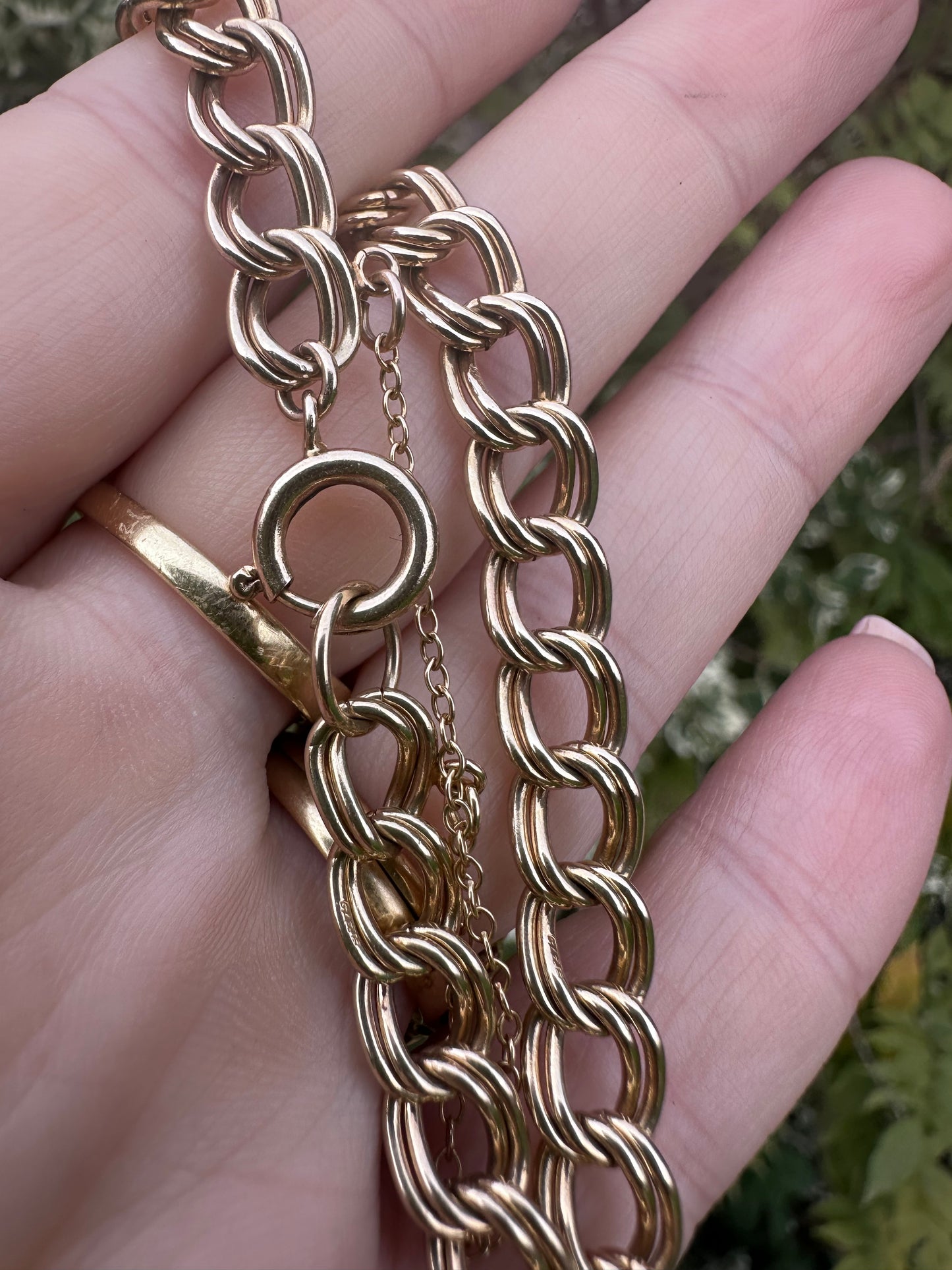 Vintage 9ct Double Curb bracelet with large spring ring