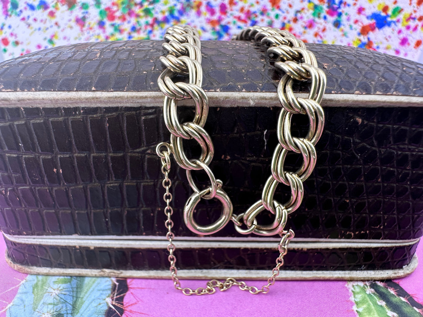 Vintage 9ct Double Curb bracelet with large spring ring