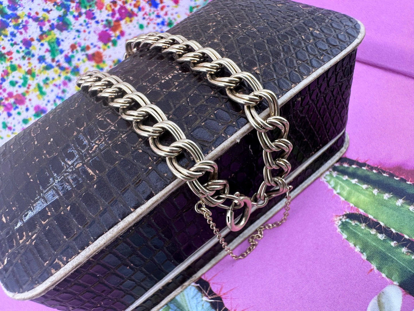 Vintage 9ct Double Curb bracelet with large spring ring