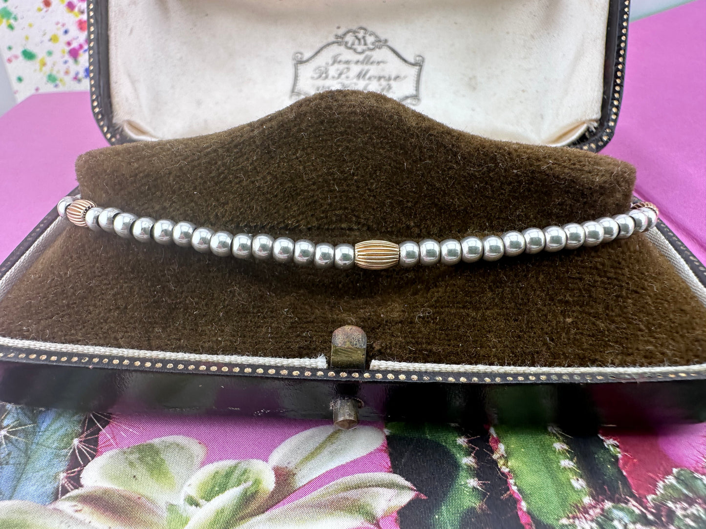 Sterling silver and 9ct Gold Beaded Ball Bracelet.