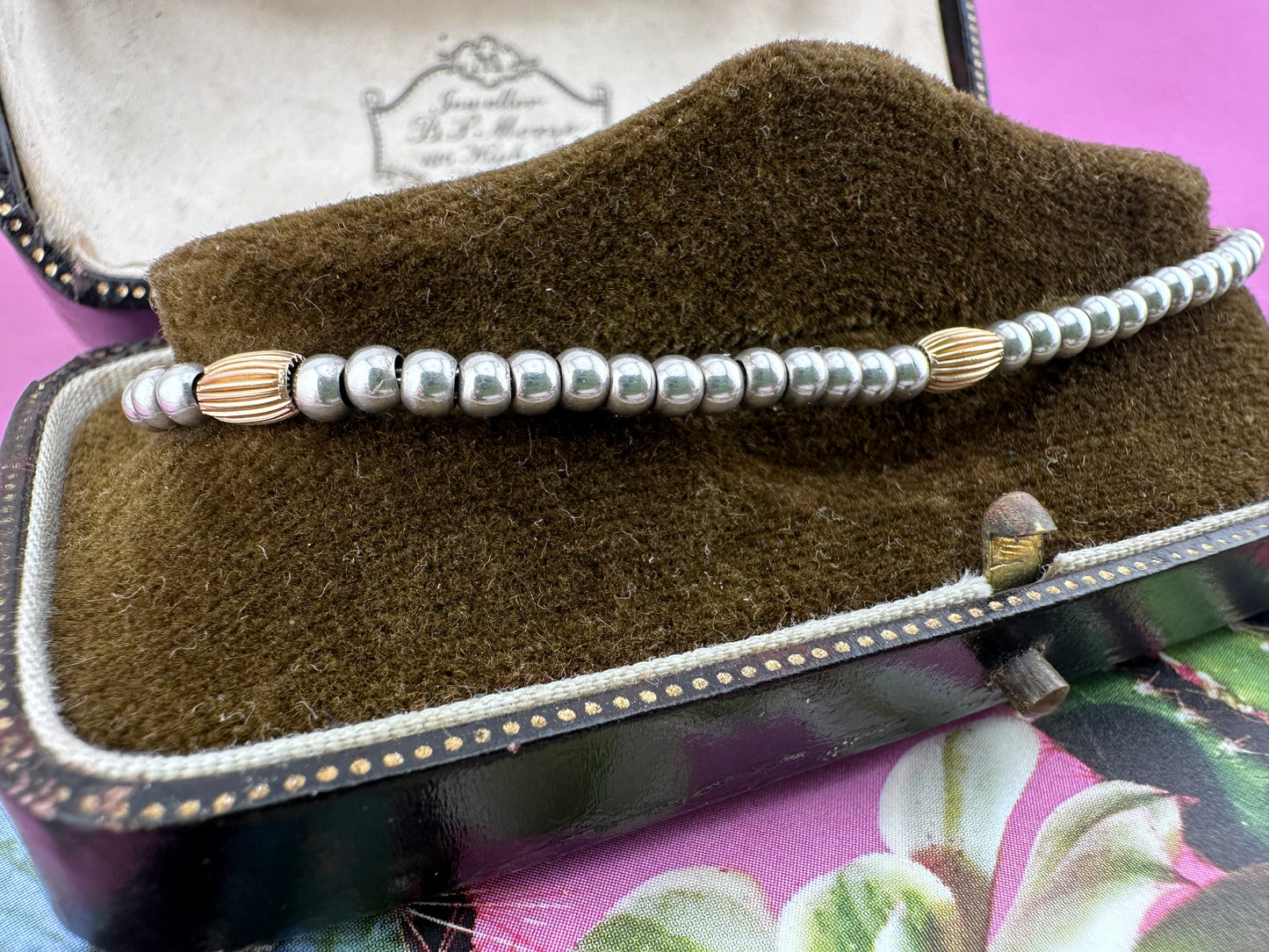Sterling silver and 9ct Gold Beaded Ball Bracelet.