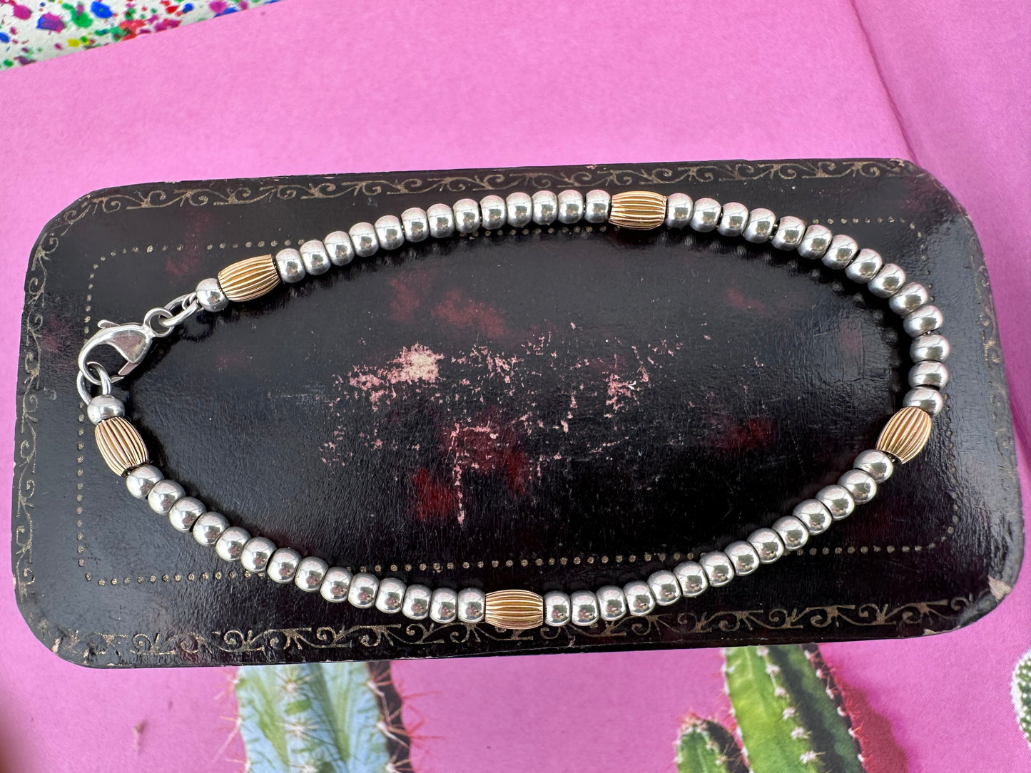 Sterling silver and 9ct Gold Beaded Ball Bracelet.