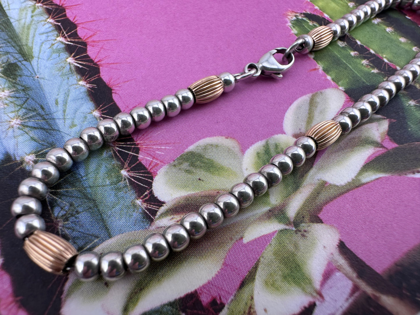 Sterling silver and 9ct Gold Beaded Ball Bracelet.