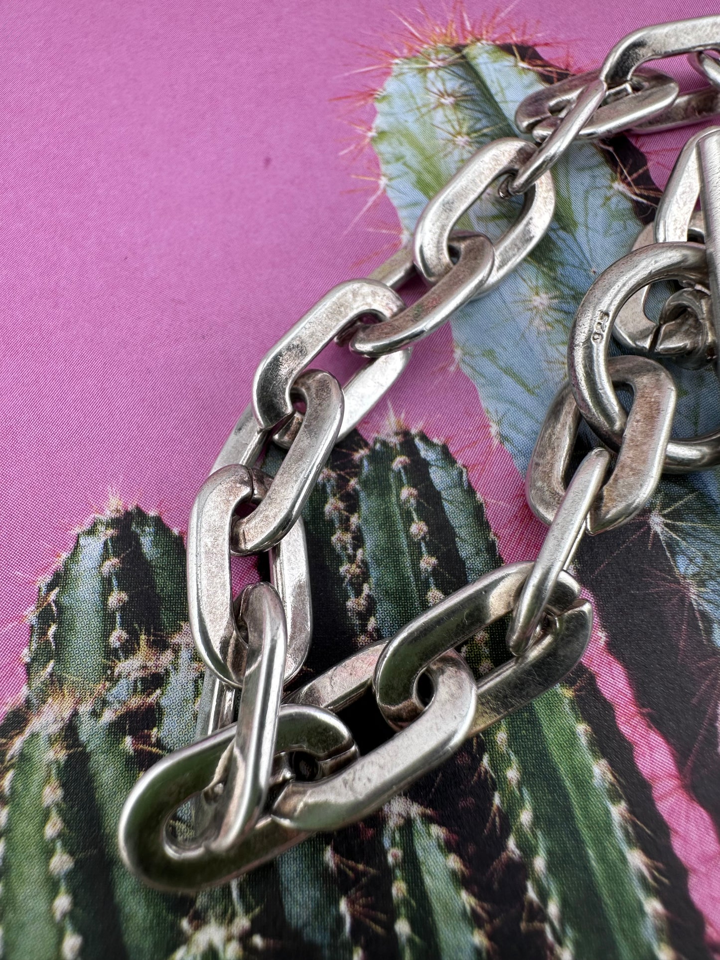 Vintage Sterling Silver paperclip bracelet with heart toggle