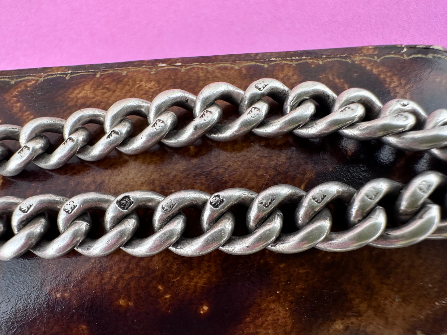 Antique Sterling silver graduated curb bracelet with vintage heart padlock clasp