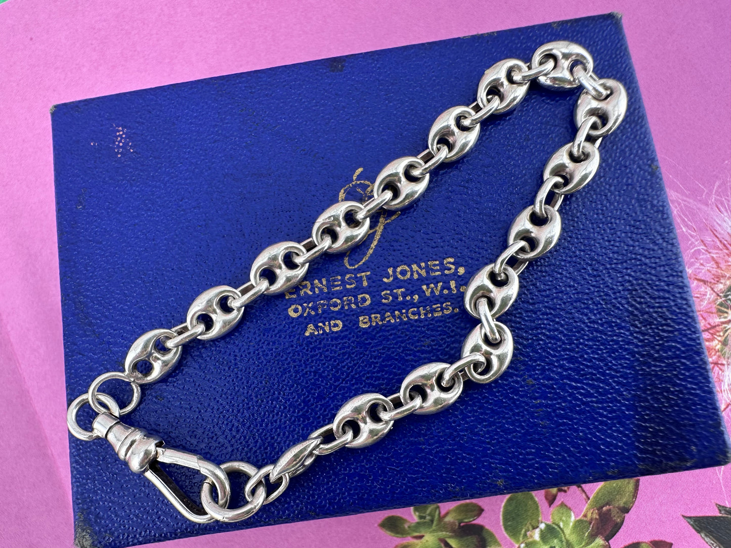 Sterling Silver Puffy mariner bracelet with dog clip