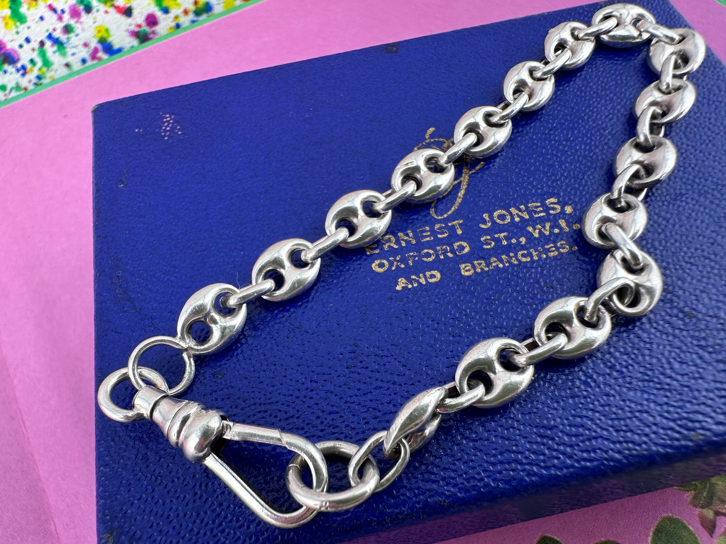 Sterling Silver Puffy mariner bracelet with dog clip