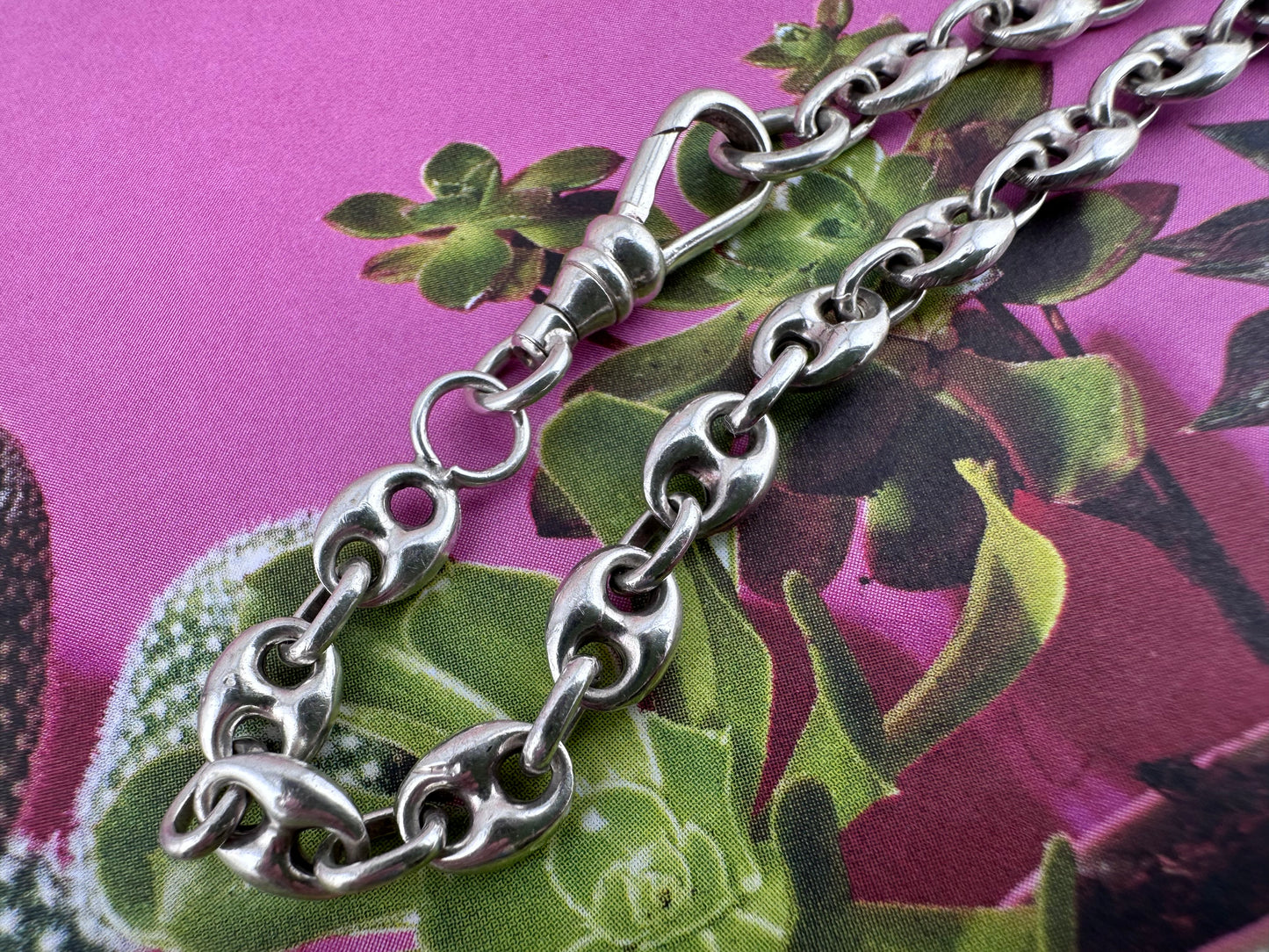 Sterling Silver Puffy mariner bracelet with dog clip
