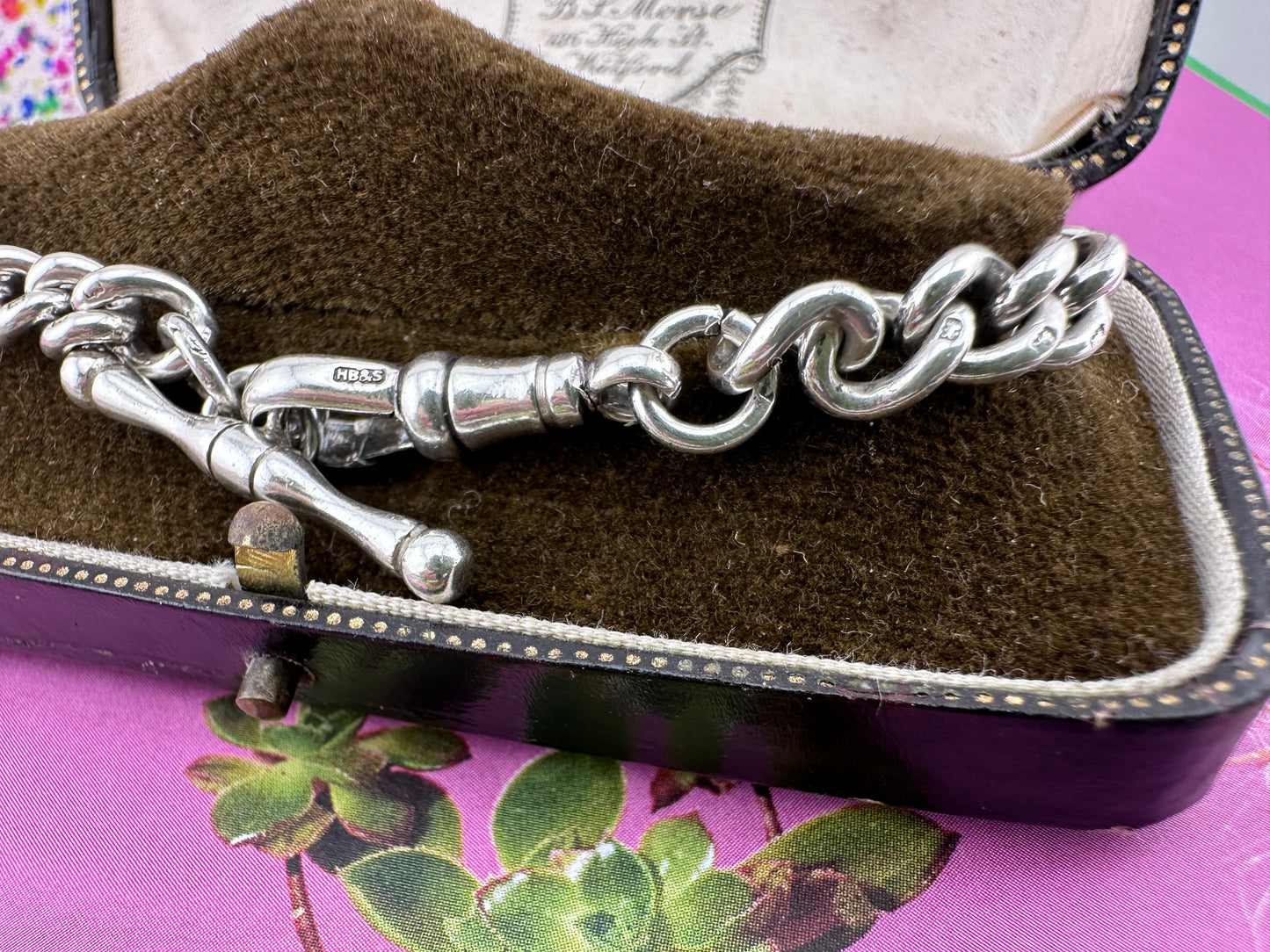 Sterling Silver Curb Bracelet with dogclip and T-bar