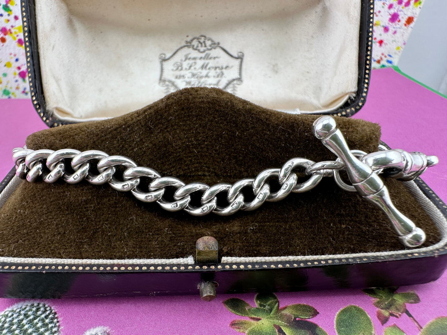 Sterling Silver Curb Bracelet with dogclip and T-bar