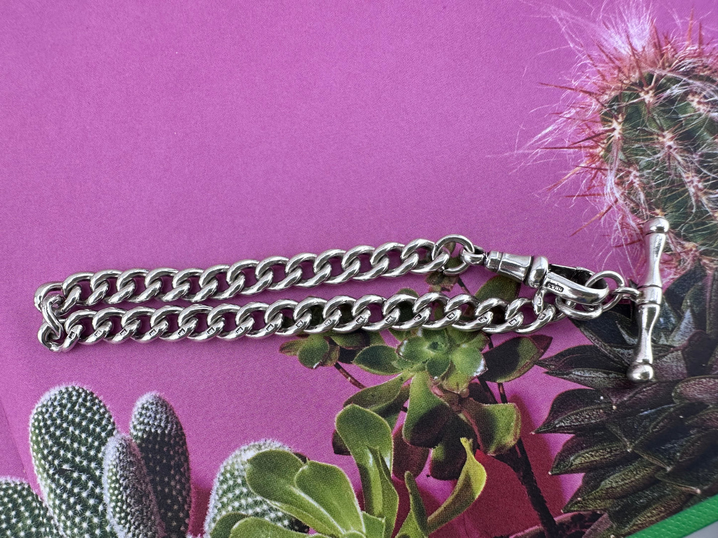Sterling Silver Curb Bracelet with dogclip and T-bar