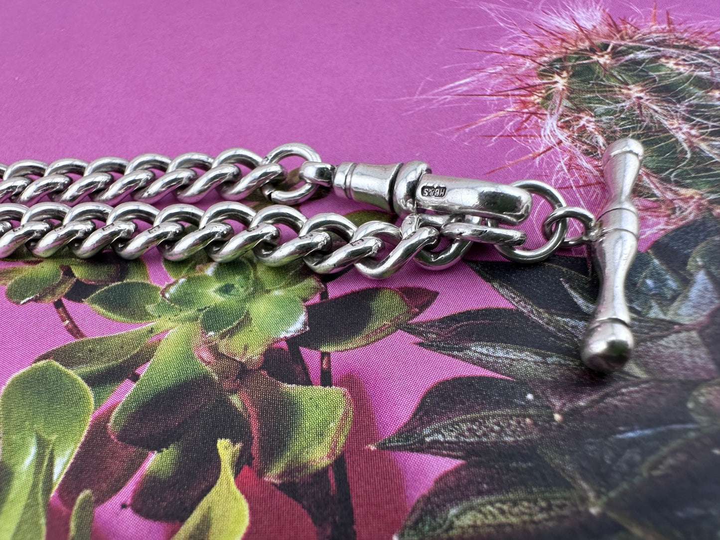 Sterling Silver Curb Bracelet with dogclip and T-bar