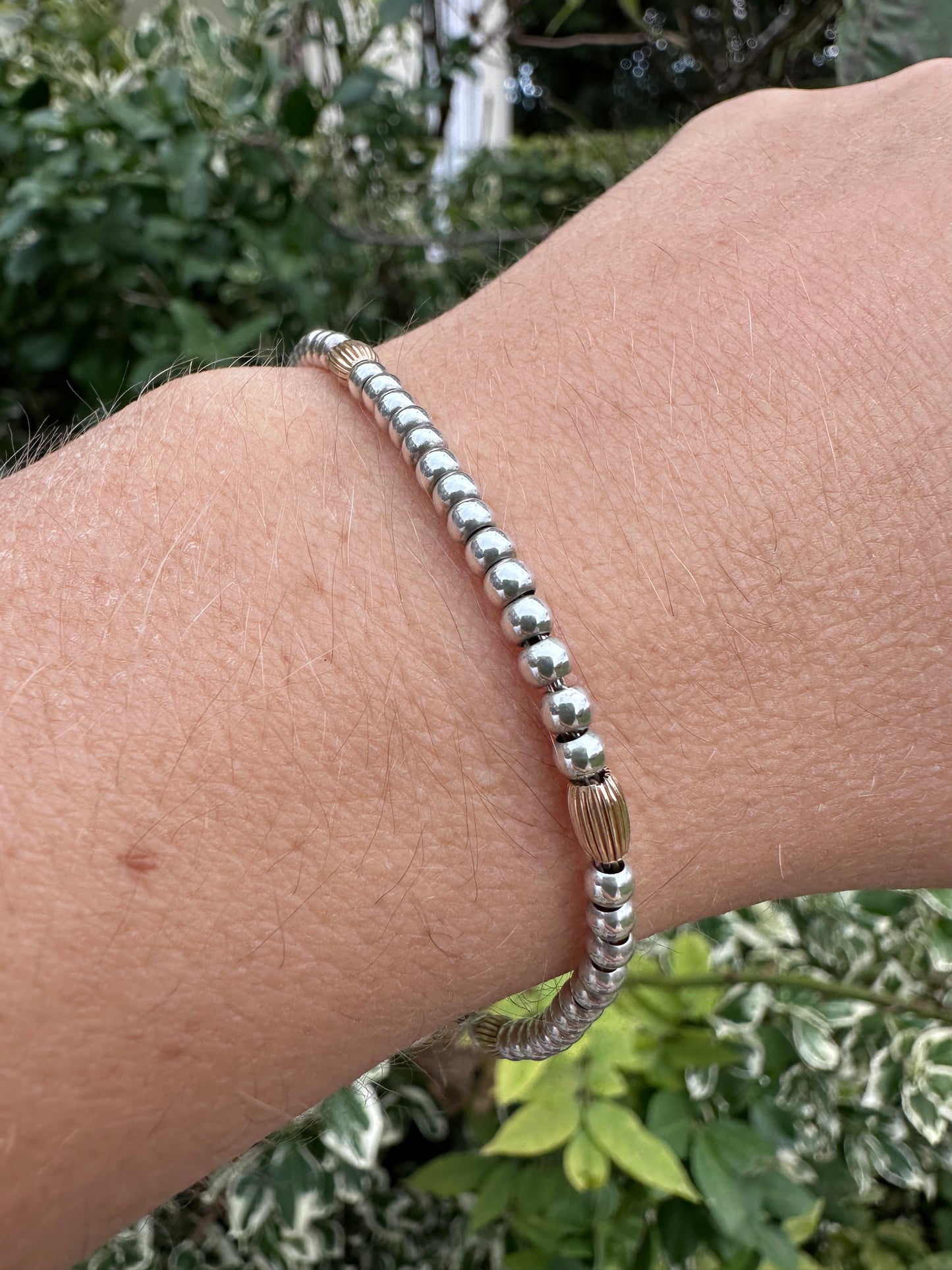 Sterling silver and 9ct Gold Beaded Ball Bracelet.