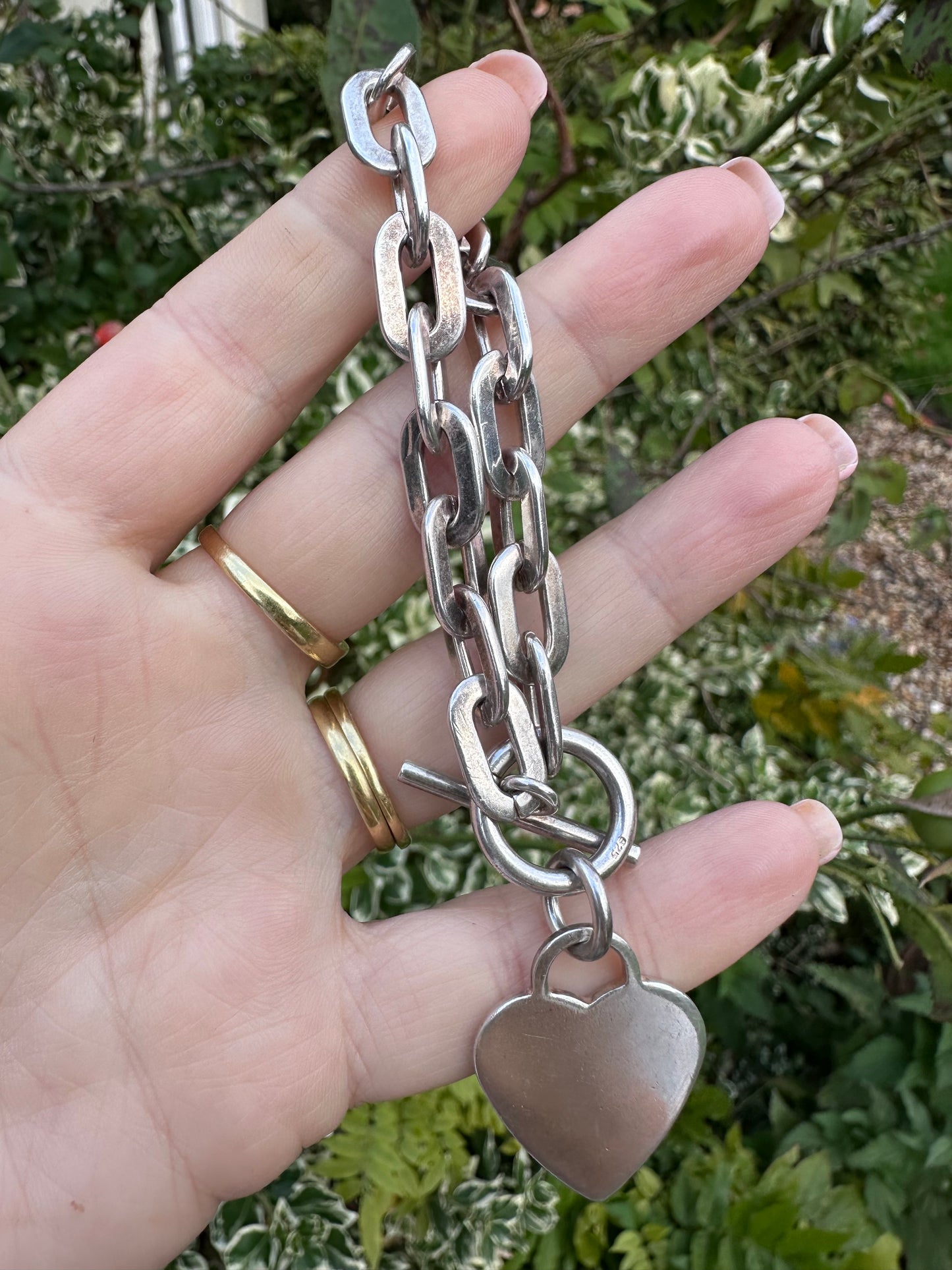 Vintage Sterling Silver paperclip bracelet with heart toggle