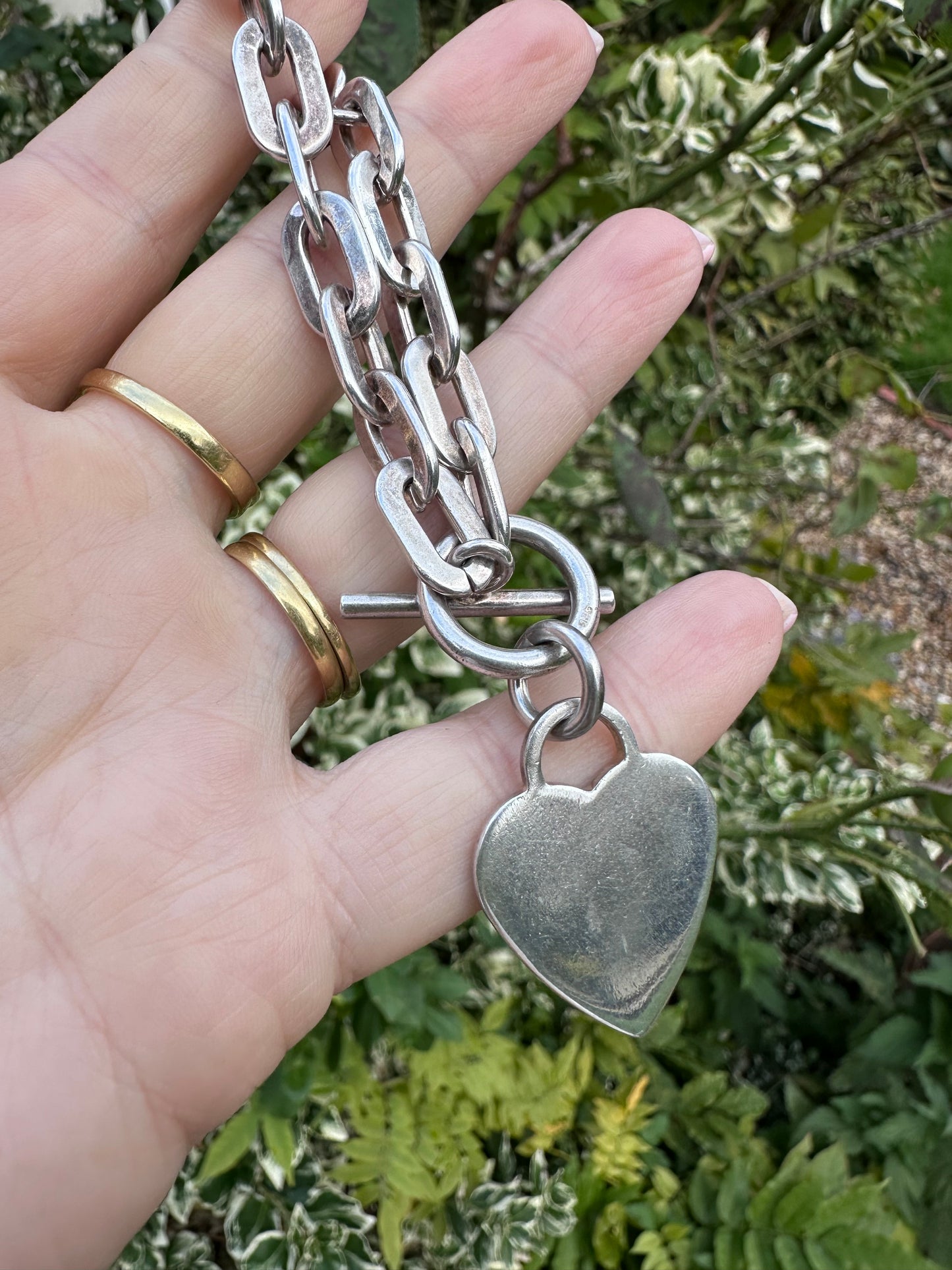 Vintage Sterling Silver paperclip bracelet with heart toggle