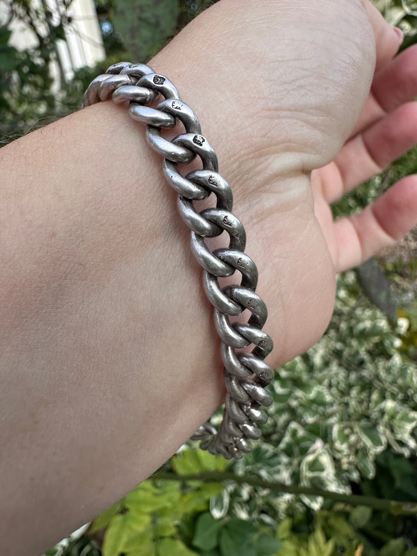 Antique Sterling silver graduated curb bracelet with vintage heart padlock clasp