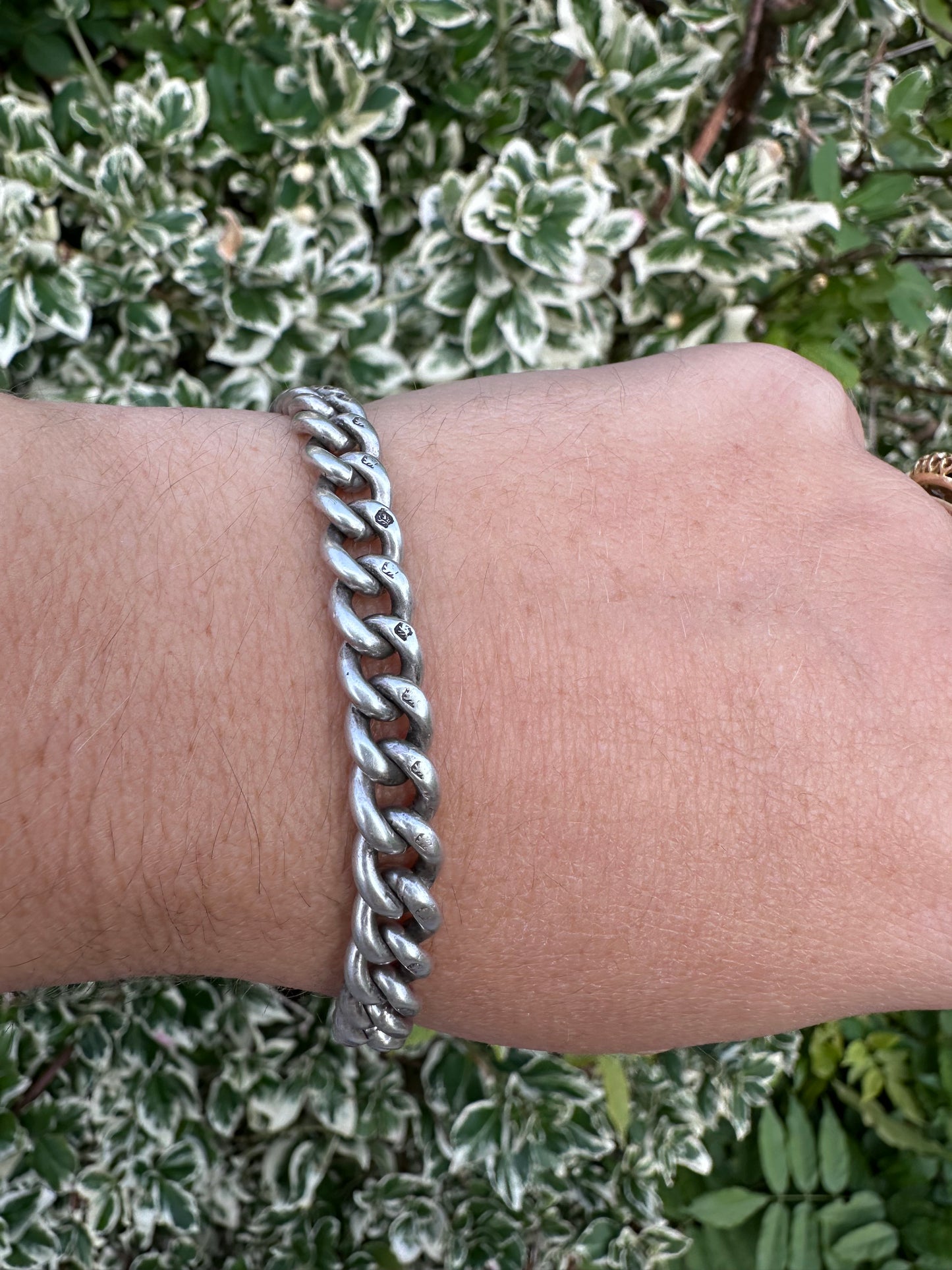Antique Sterling silver graduated curb bracelet with vintage heart padlock clasp