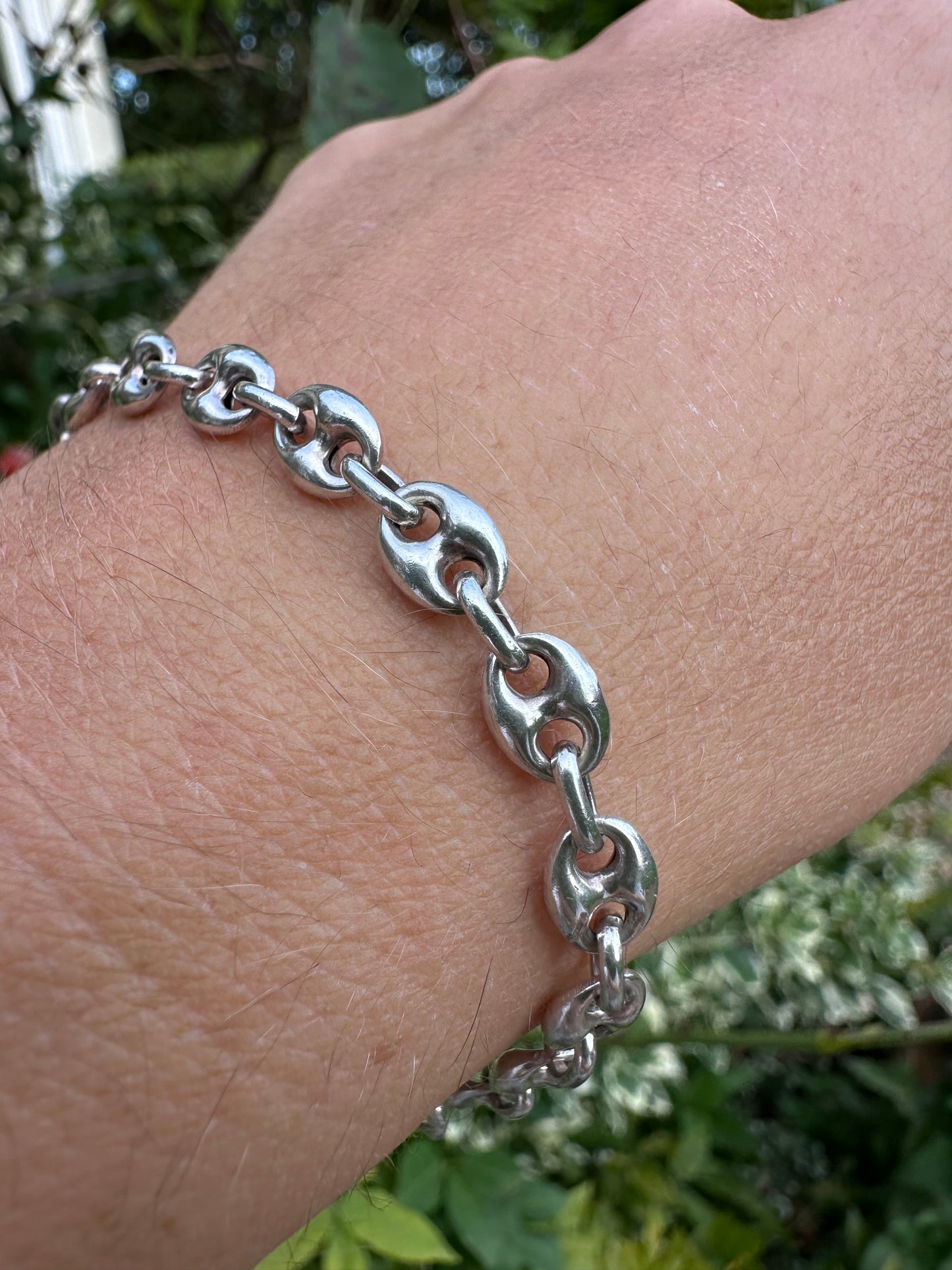 Sterling Silver Puffy mariner bracelet with dog clip