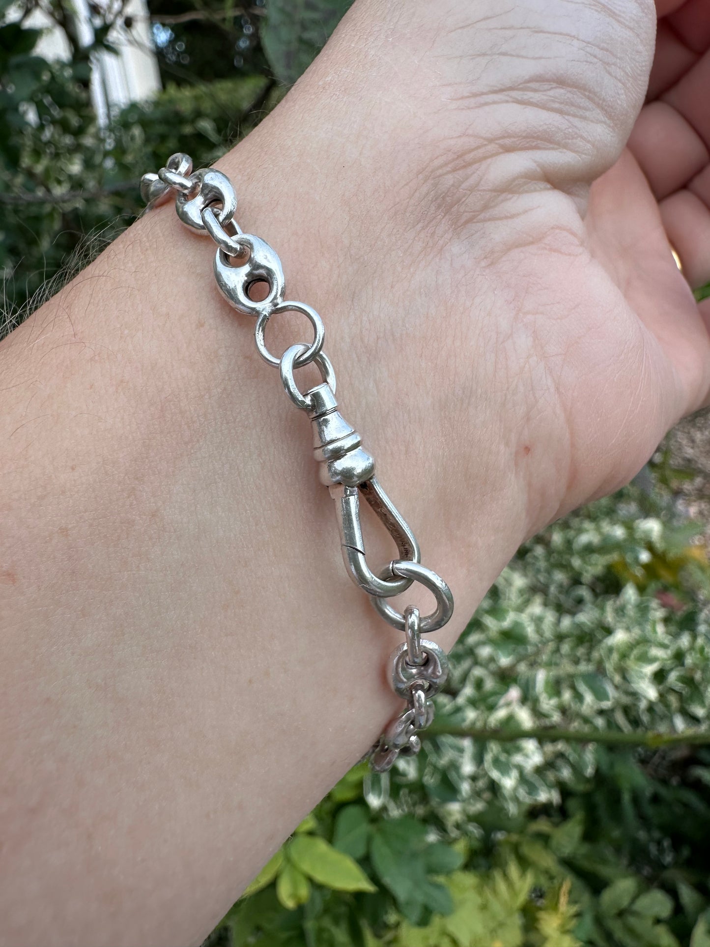 Sterling Silver Puffy mariner bracelet with dog clip