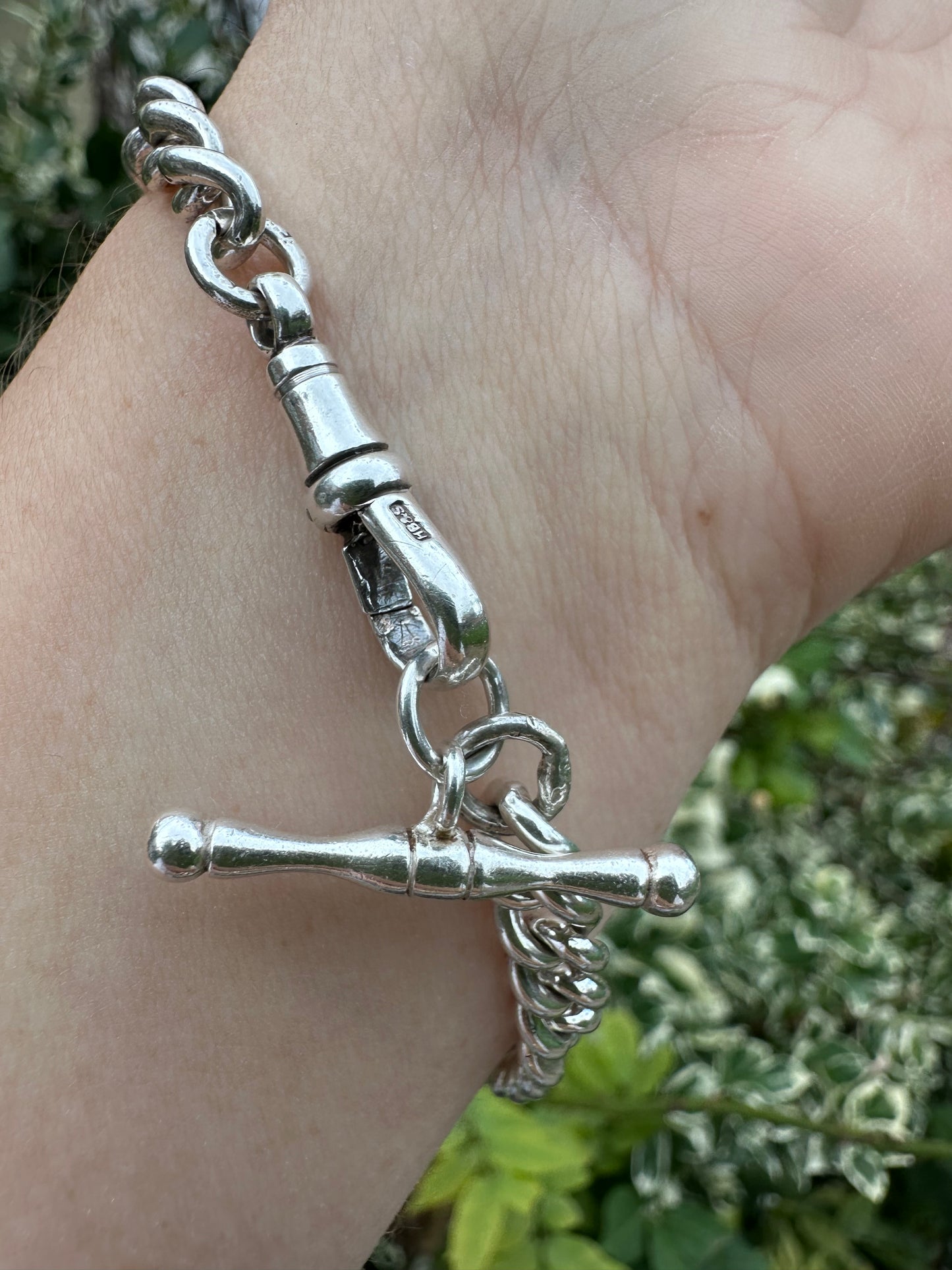 Sterling Silver Curb Bracelet with dogclip and T-bar