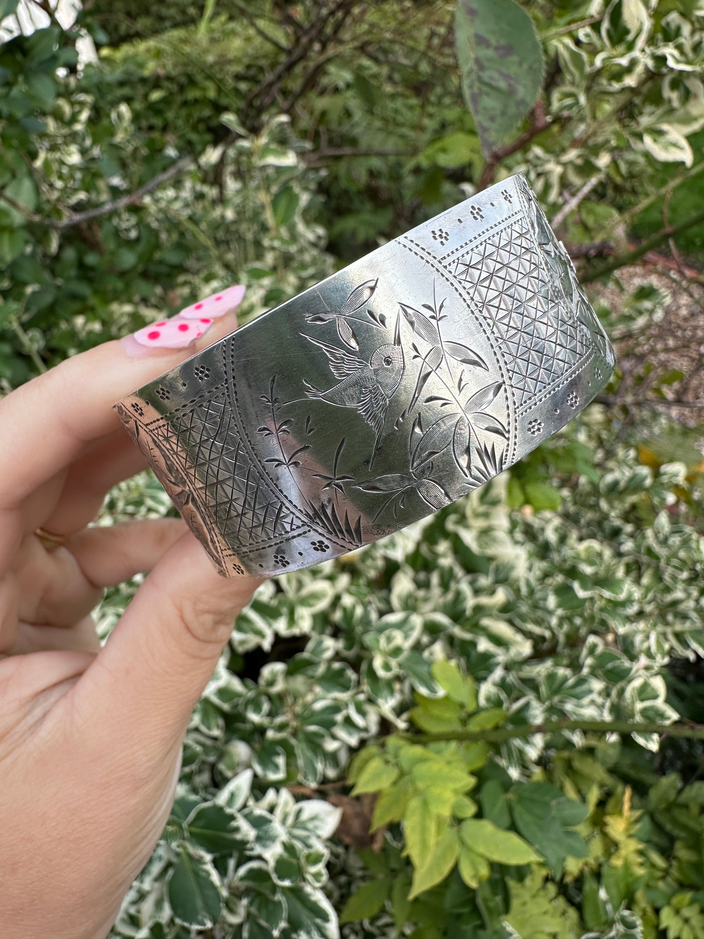Antique Sterling silver Engraved hinged Cuff/Bangle