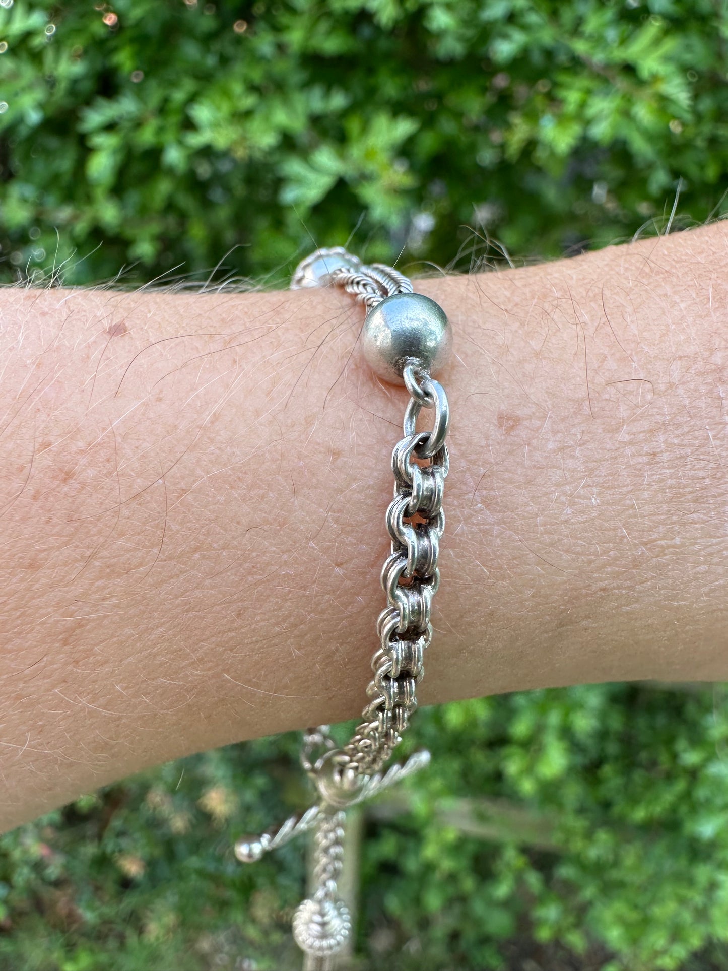 Silver Albertina Bracelet with Tassel, T-Bar & Dog Clip