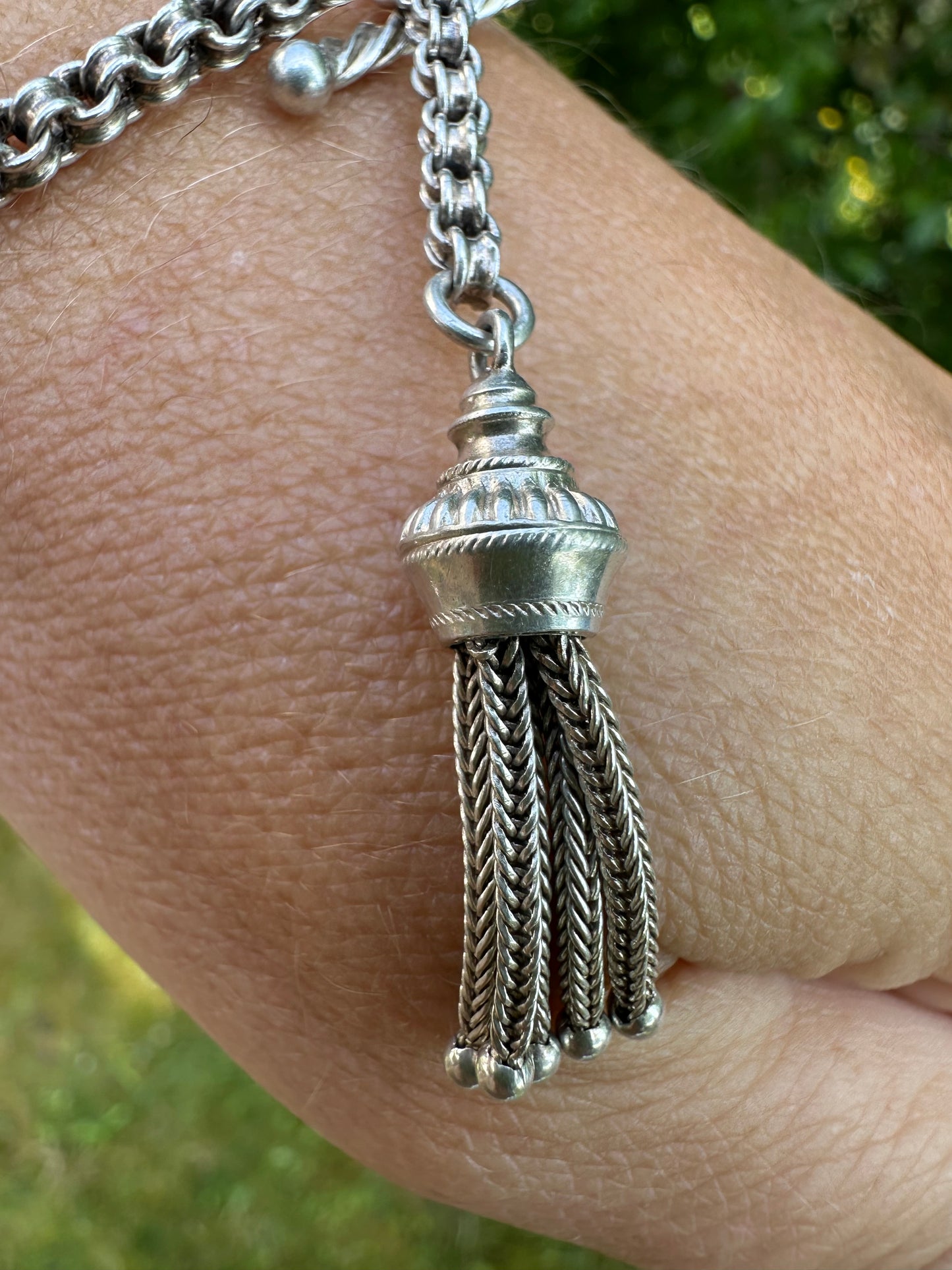 Silver Albertina Bracelet with Tassel, T-Bar & Dog Clip
